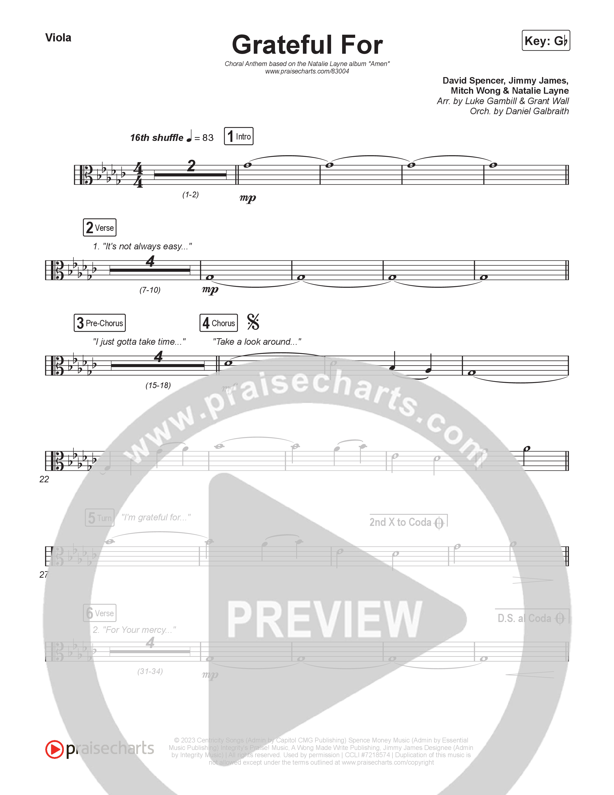 Grateful For (Choral Anthem SATB) String Pack (Natalie Layne / Arr. Luke Gambill)
