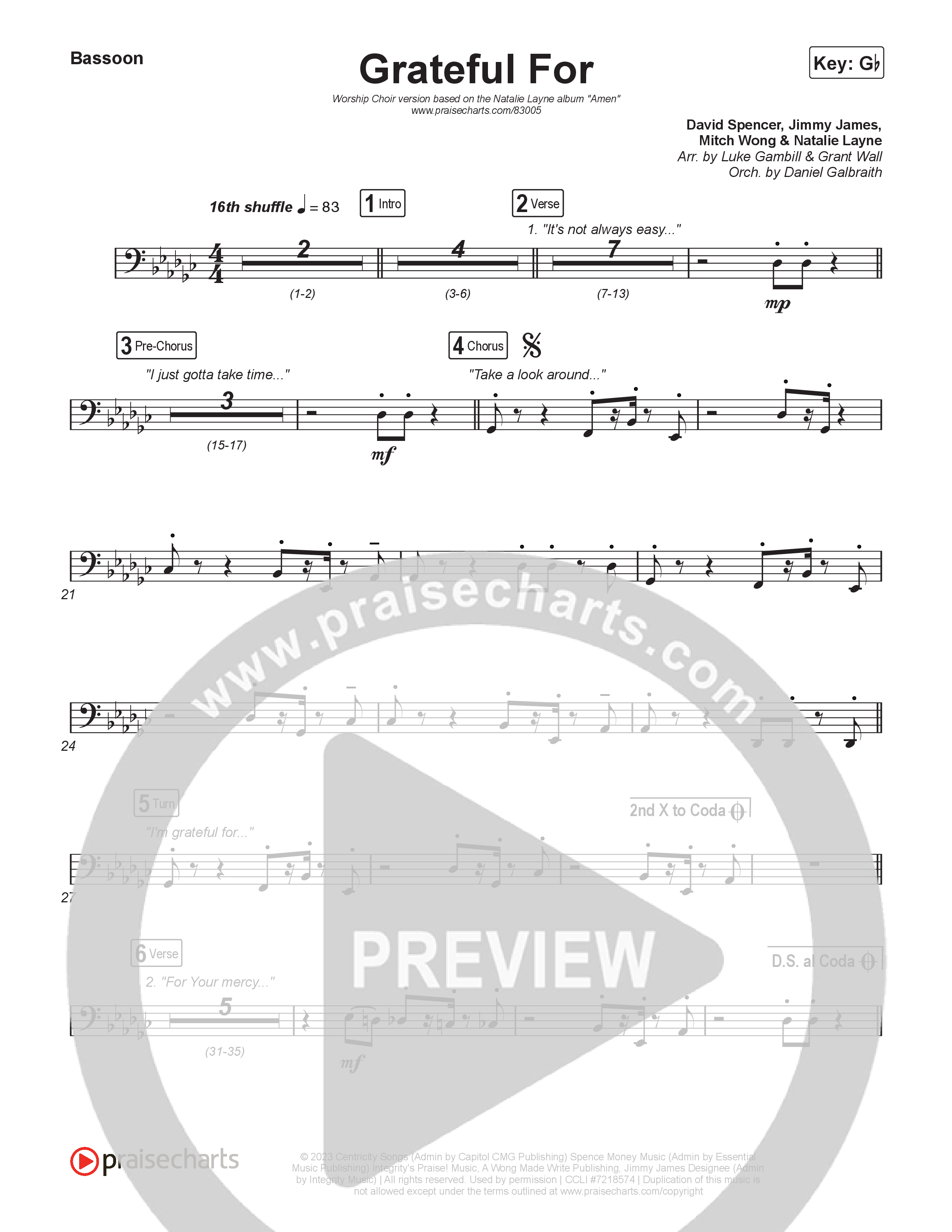 Grateful For (Worship Choir/SAB) Bassoon (Natalie Layne / Arr. Luke Gambill)