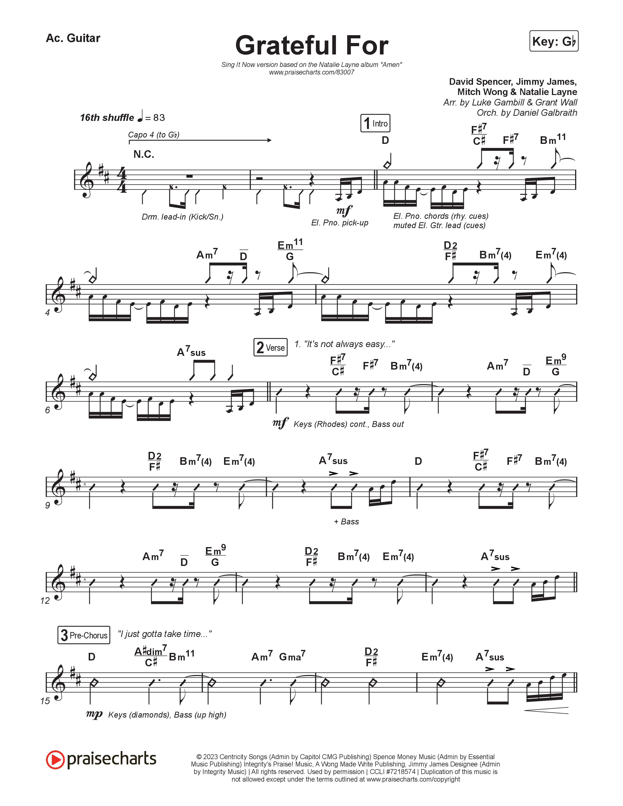 Grateful For (Sing It Now) Acoustic Guitar (Natalie Layne / Arr. Luke Gambill)