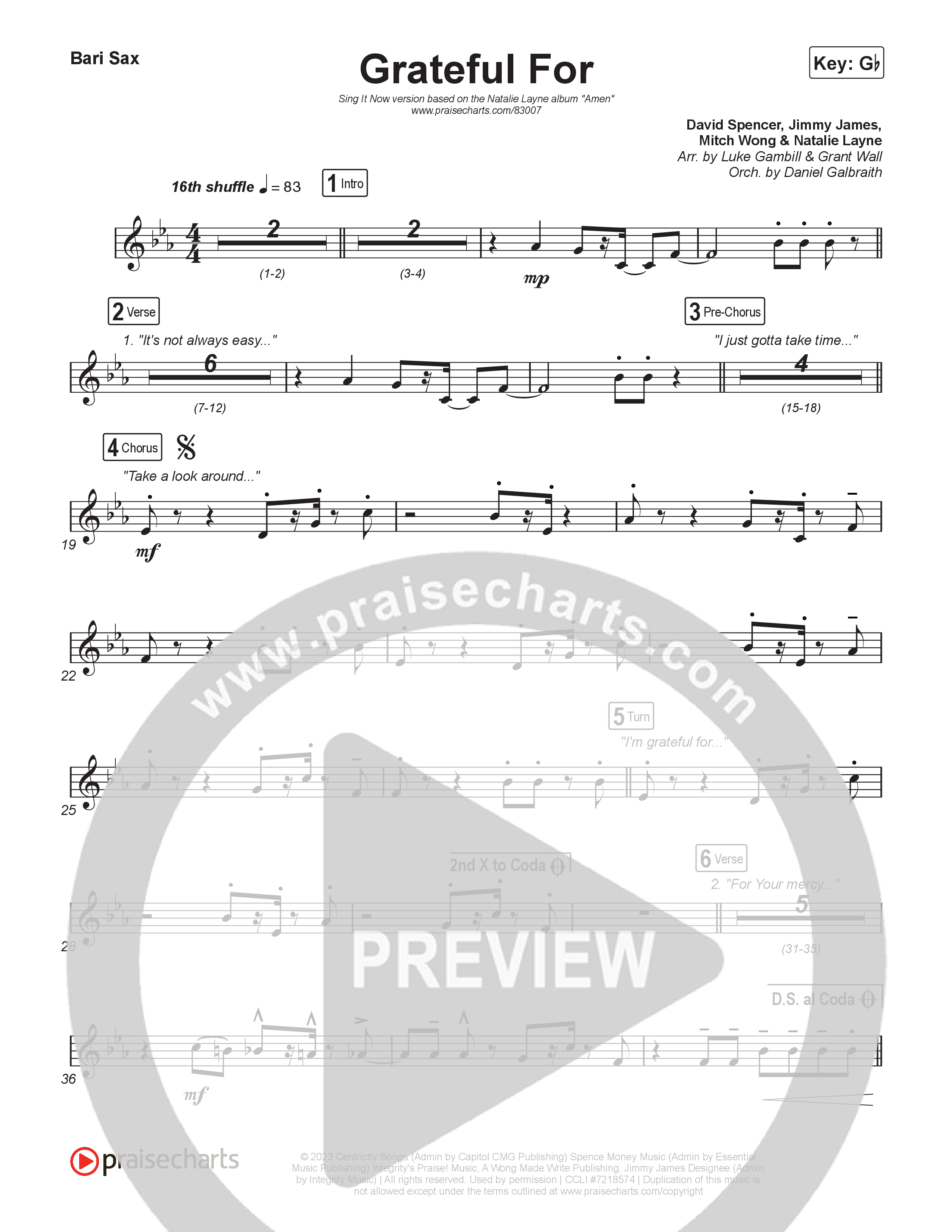 Grateful For (Sing It Now) Bari Sax (Natalie Layne / Arr. Luke Gambill)