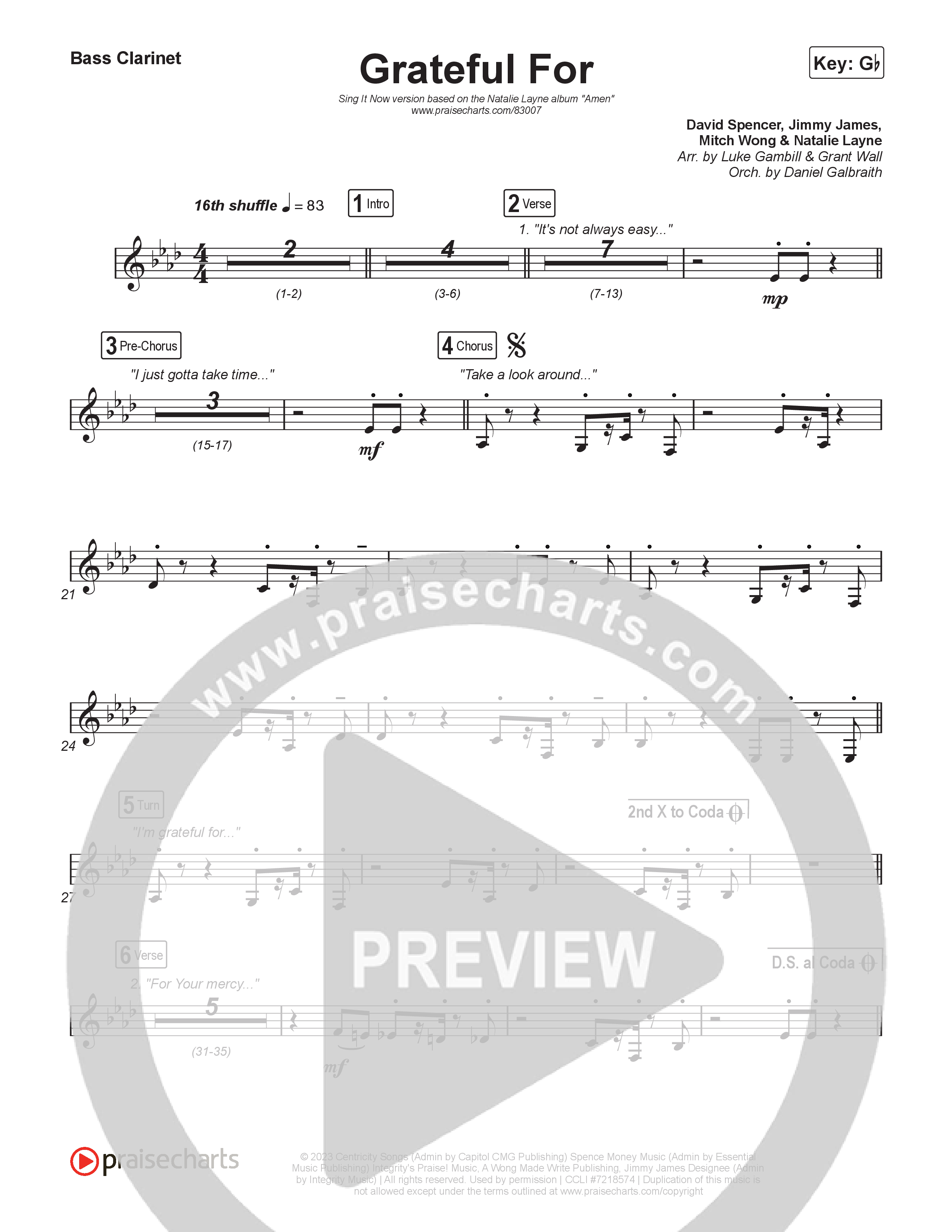 Grateful For (Sing It Now) Bass Clarinet (Natalie Layne / Arr. Luke Gambill)