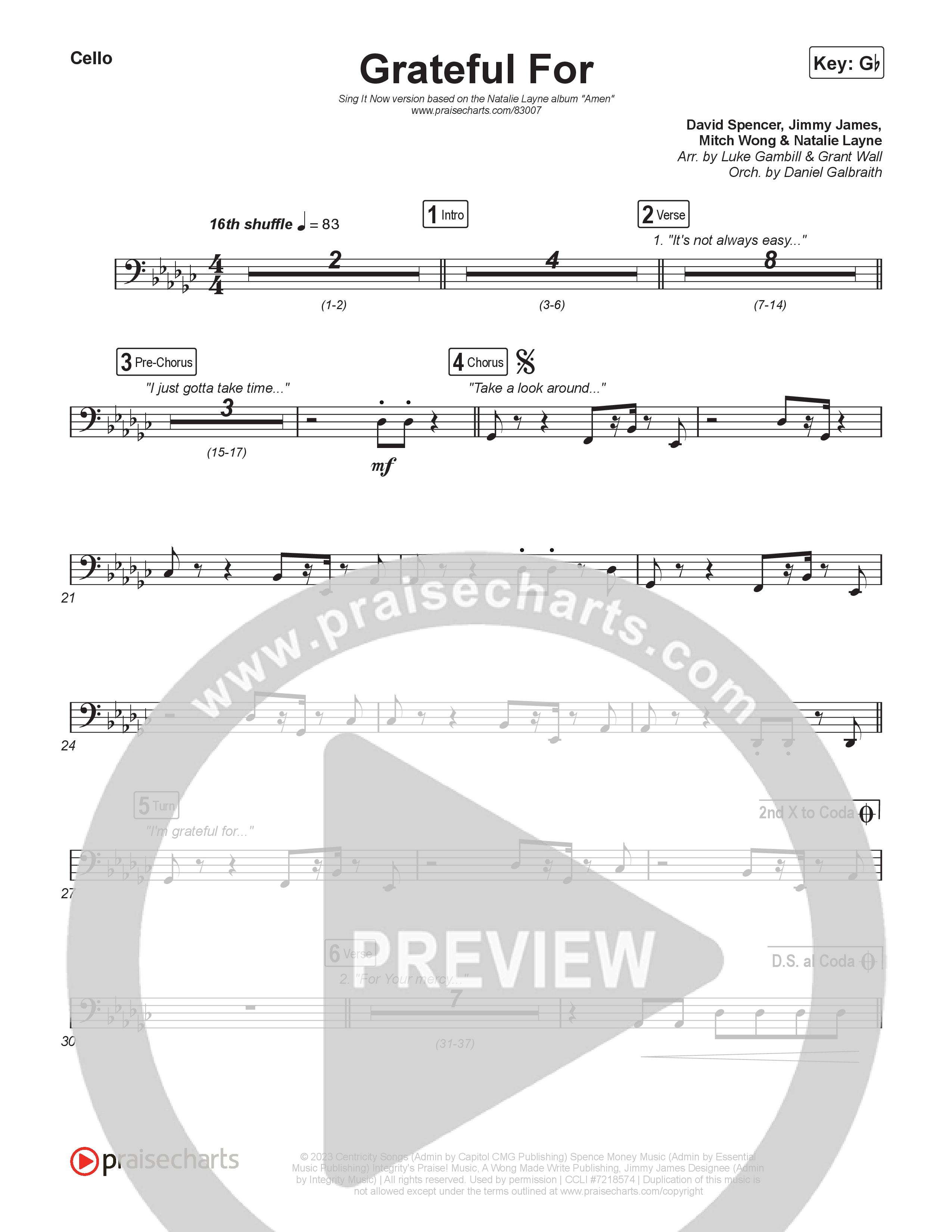 Grateful For (Sing It Now) Cello (Natalie Layne / Arr. Luke Gambill)