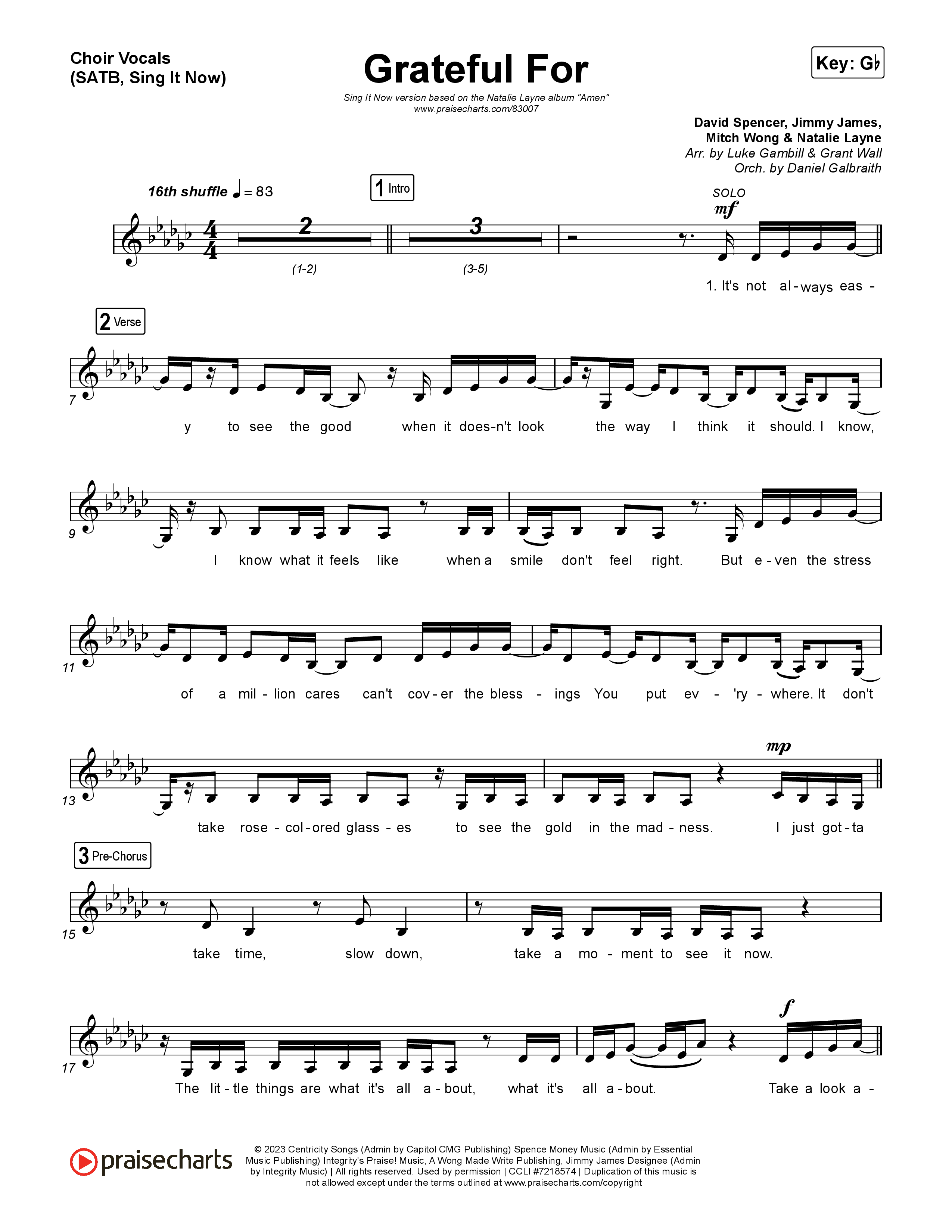 Grateful For (Sing It Now) Choir Sheet (SATB) (Natalie Layne / Arr. Luke Gambill)