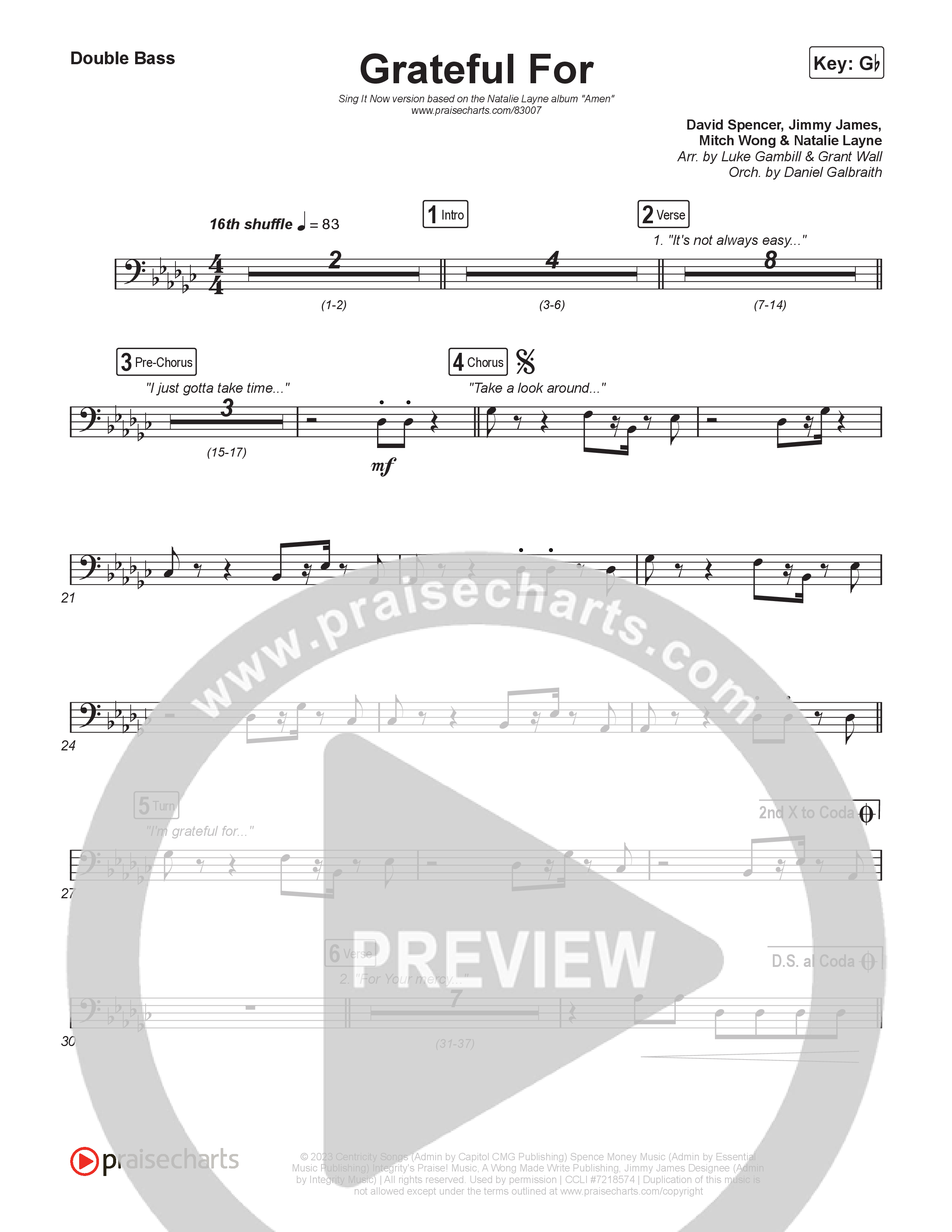 Grateful For (Sing It Now) Double Bass (Natalie Layne / Arr. Luke Gambill)