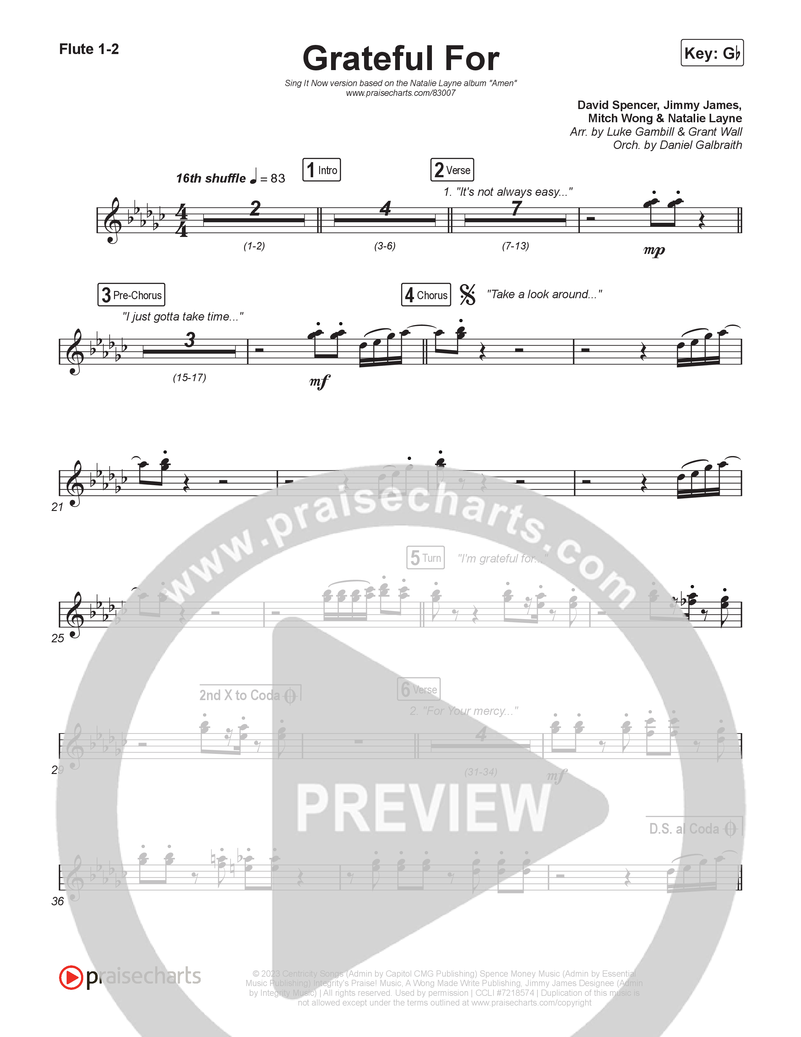 Grateful For (Sing It Now) Flute 1/2 (Natalie Layne / Arr. Luke Gambill)