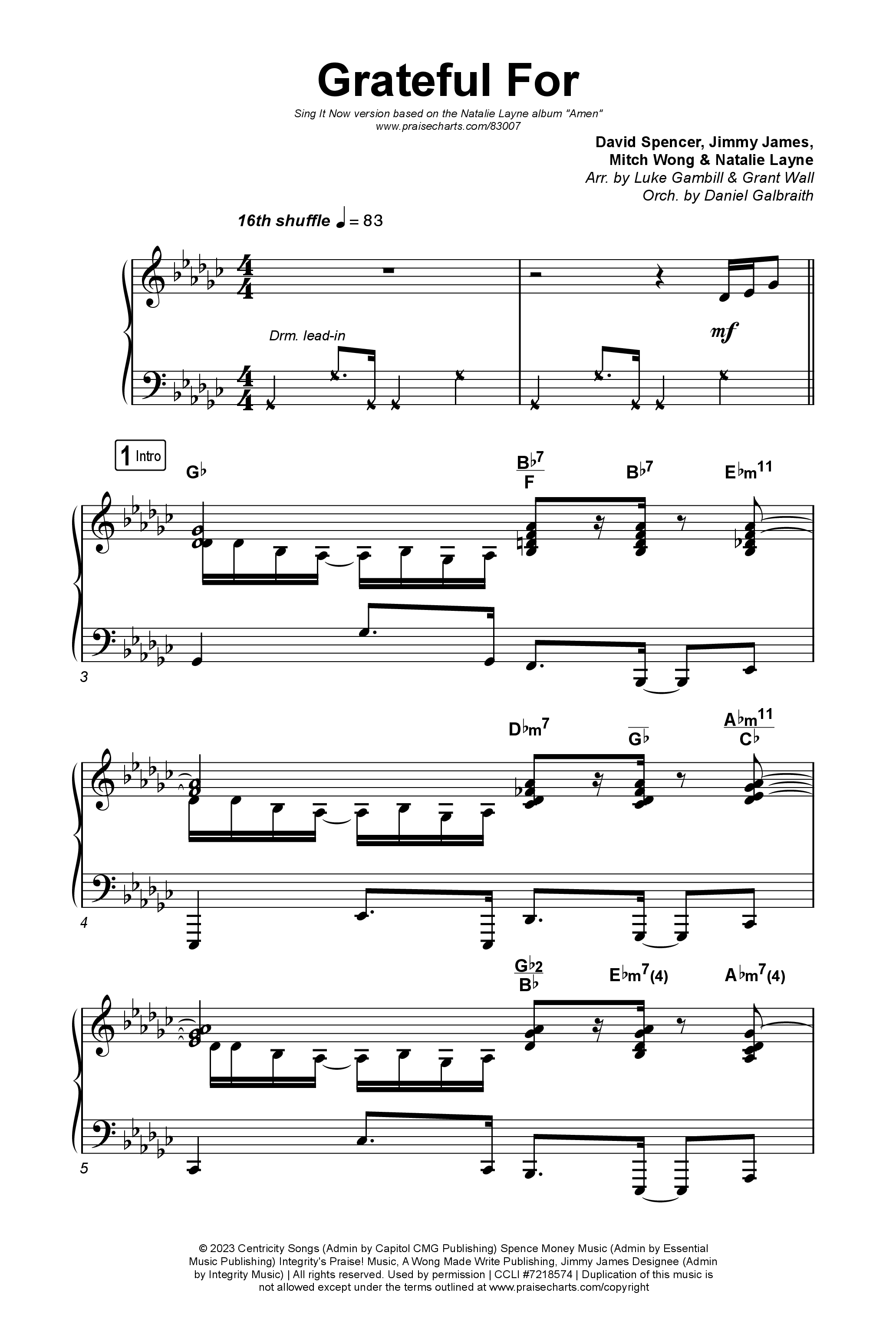 Grateful For (Sing It Now) Octavo (SATB & Pno) (Natalie Layne / Arr. Luke Gambill)