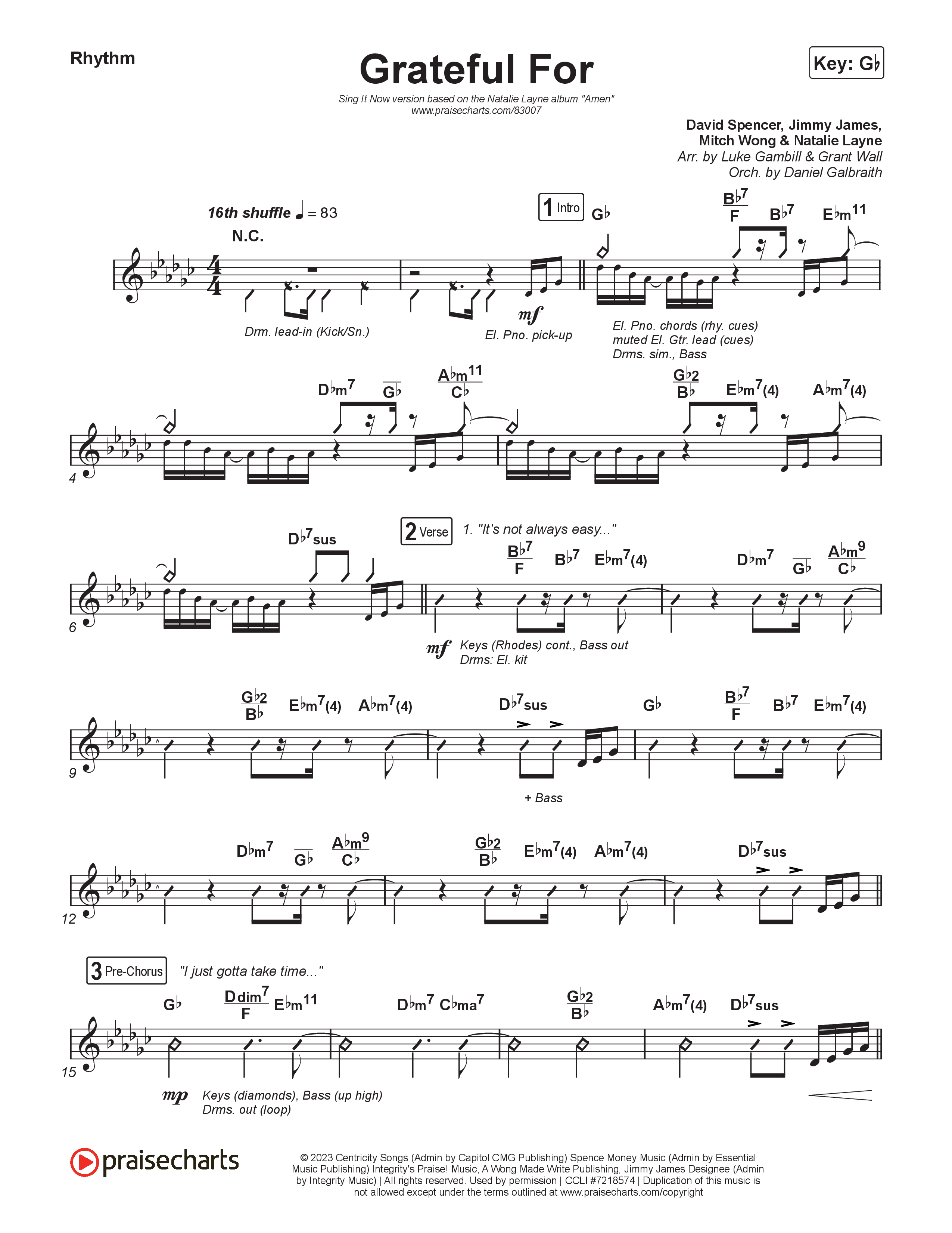 Grateful For (Sing It Now) Rhythm Chart (Natalie Layne / Arr. Luke Gambill)