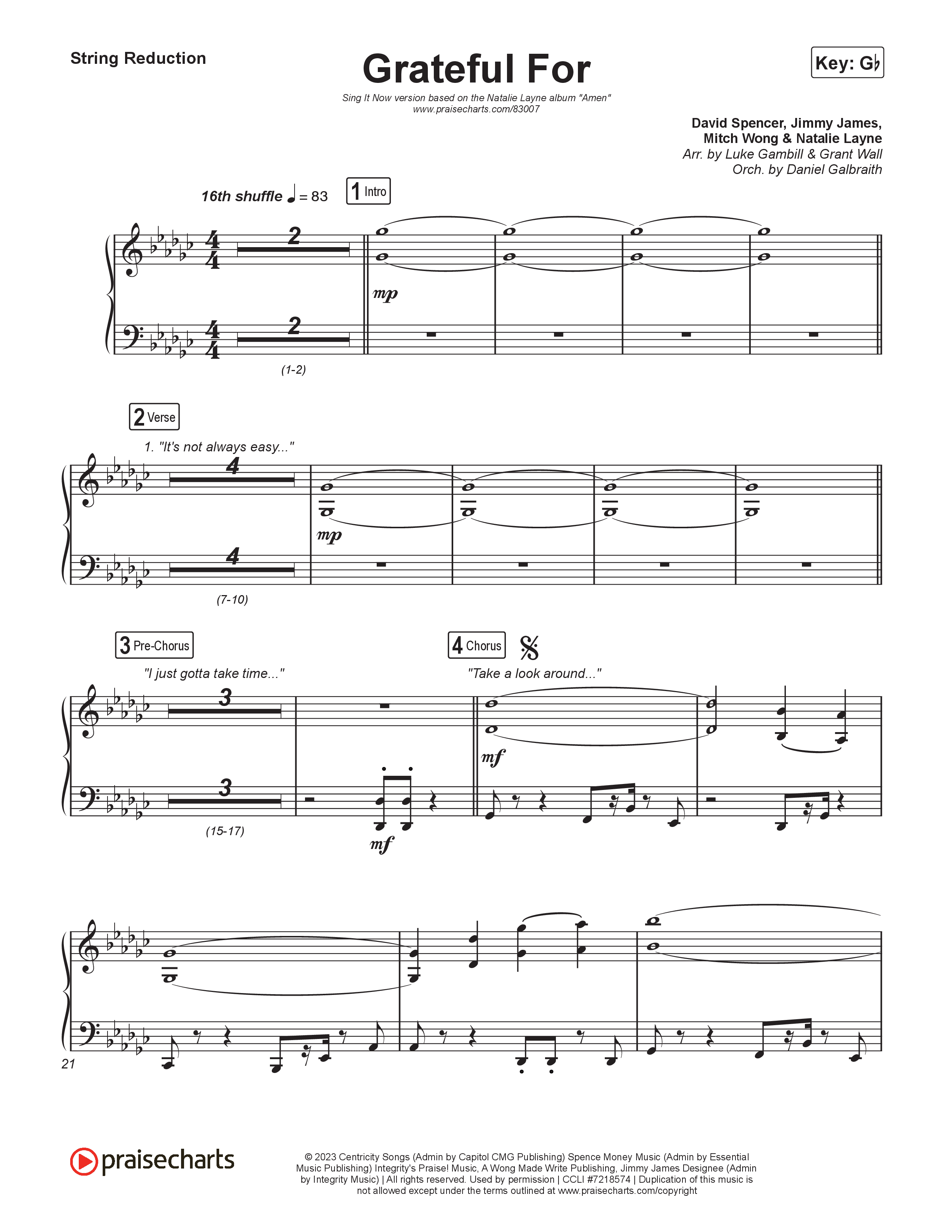 Grateful For (Sing It Now) String Reduction (Natalie Layne / Arr. Luke Gambill)