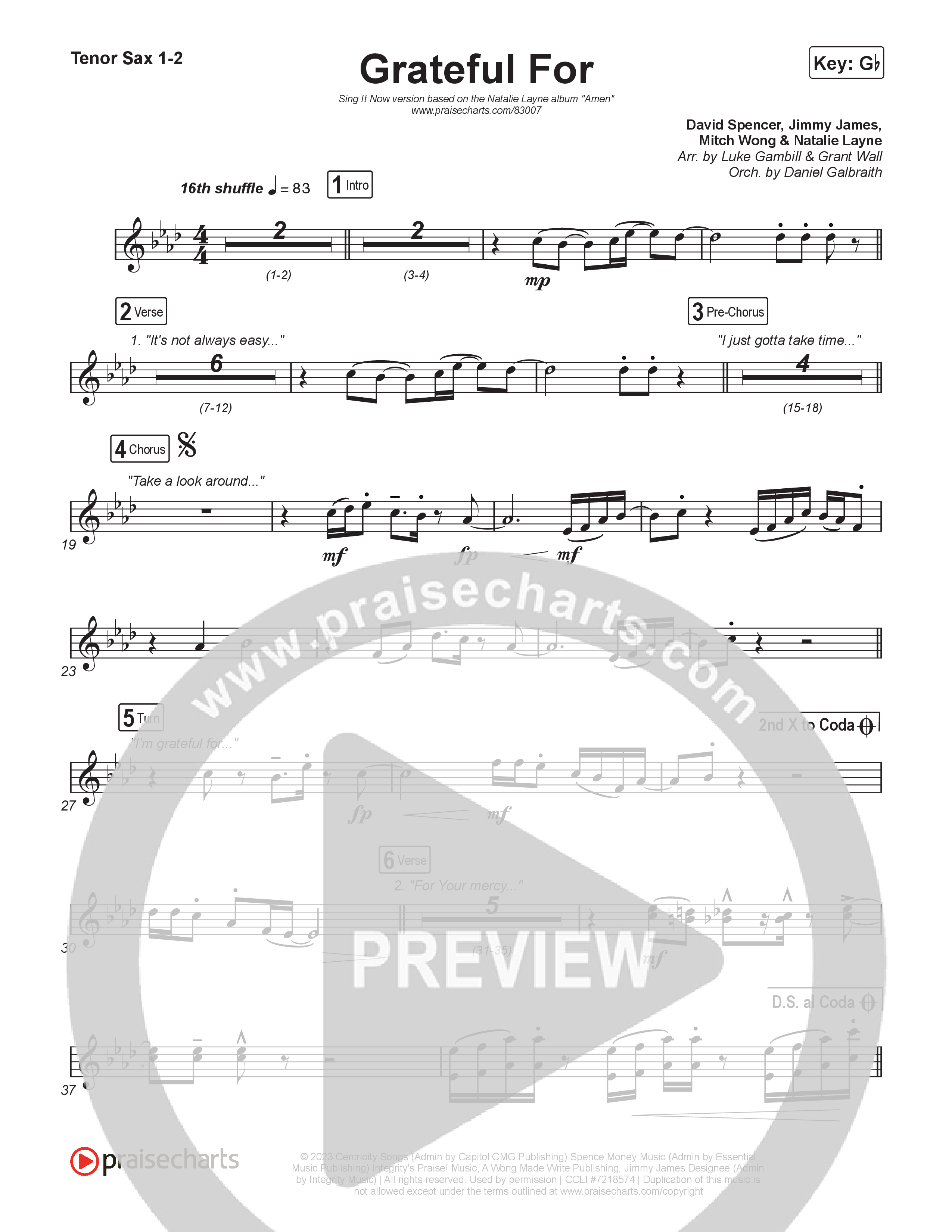Grateful For (Sing It Now) Tenor Sax 1/2 (Natalie Layne / Arr. Luke Gambill)