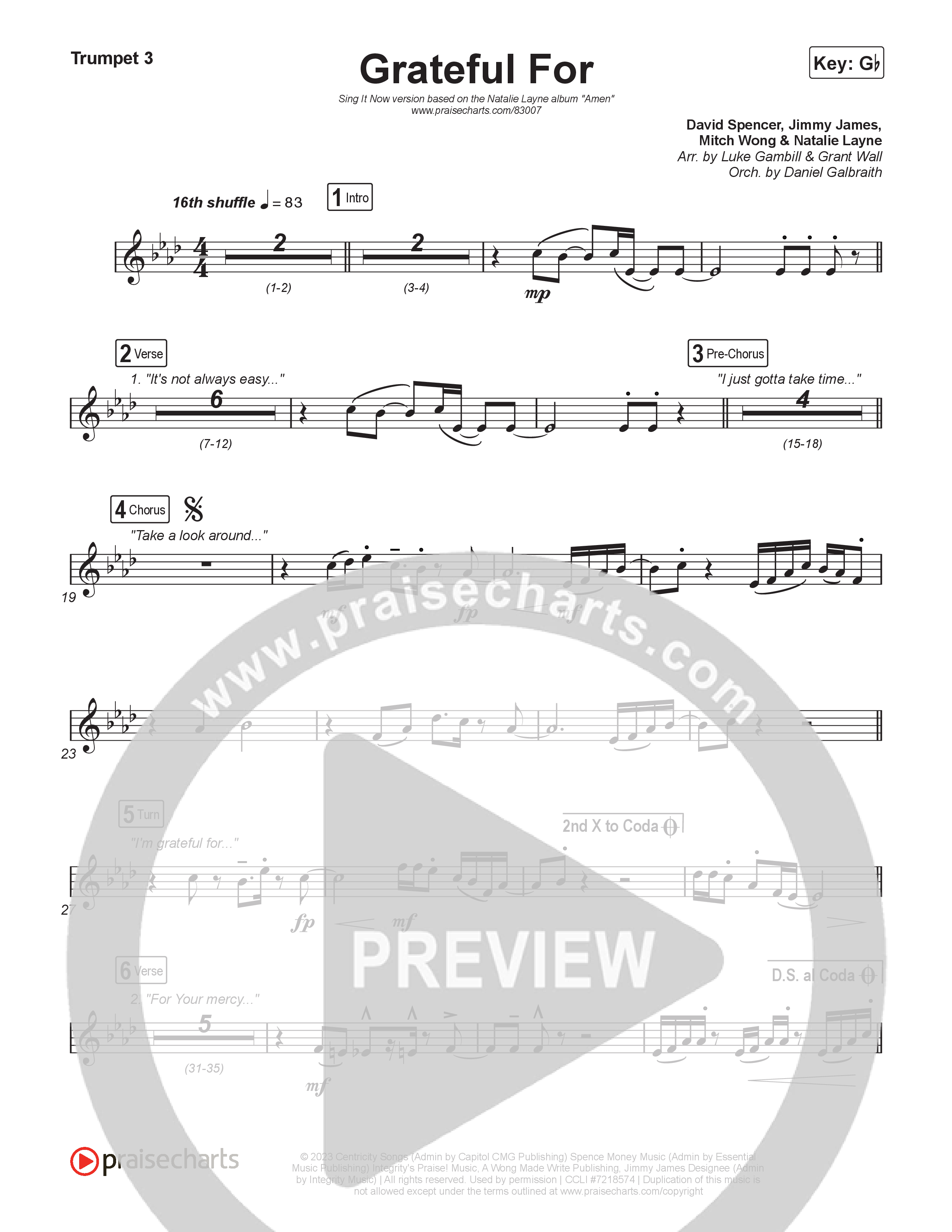 Grateful For (Sing It Now) Trumpet 3 (Natalie Layne / Arr. Luke Gambill)