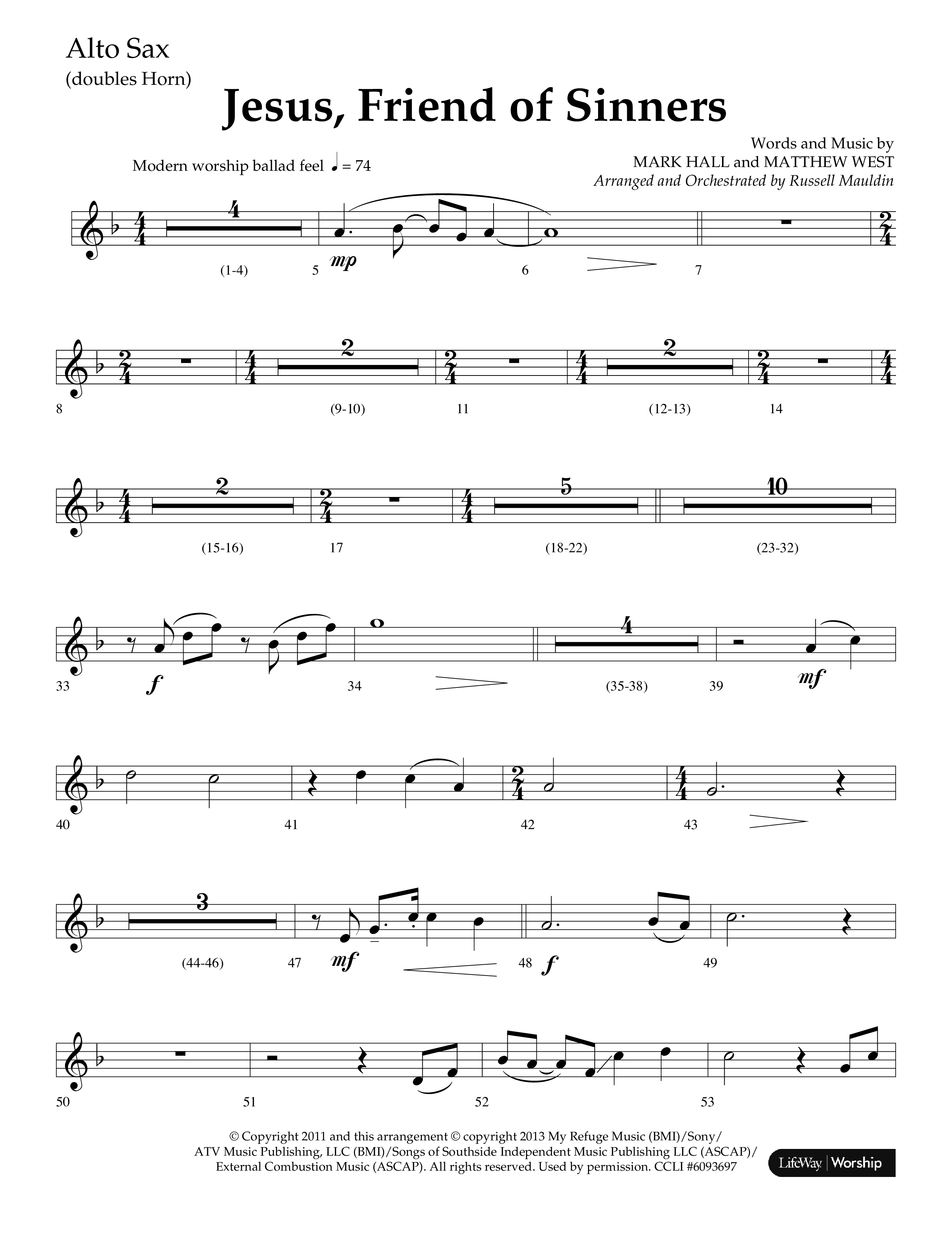 Jesus Friend Of Sinners (Choral Anthem SATB) Alto Sax (Lifeway Choral / Arr. Russell Mauldin)