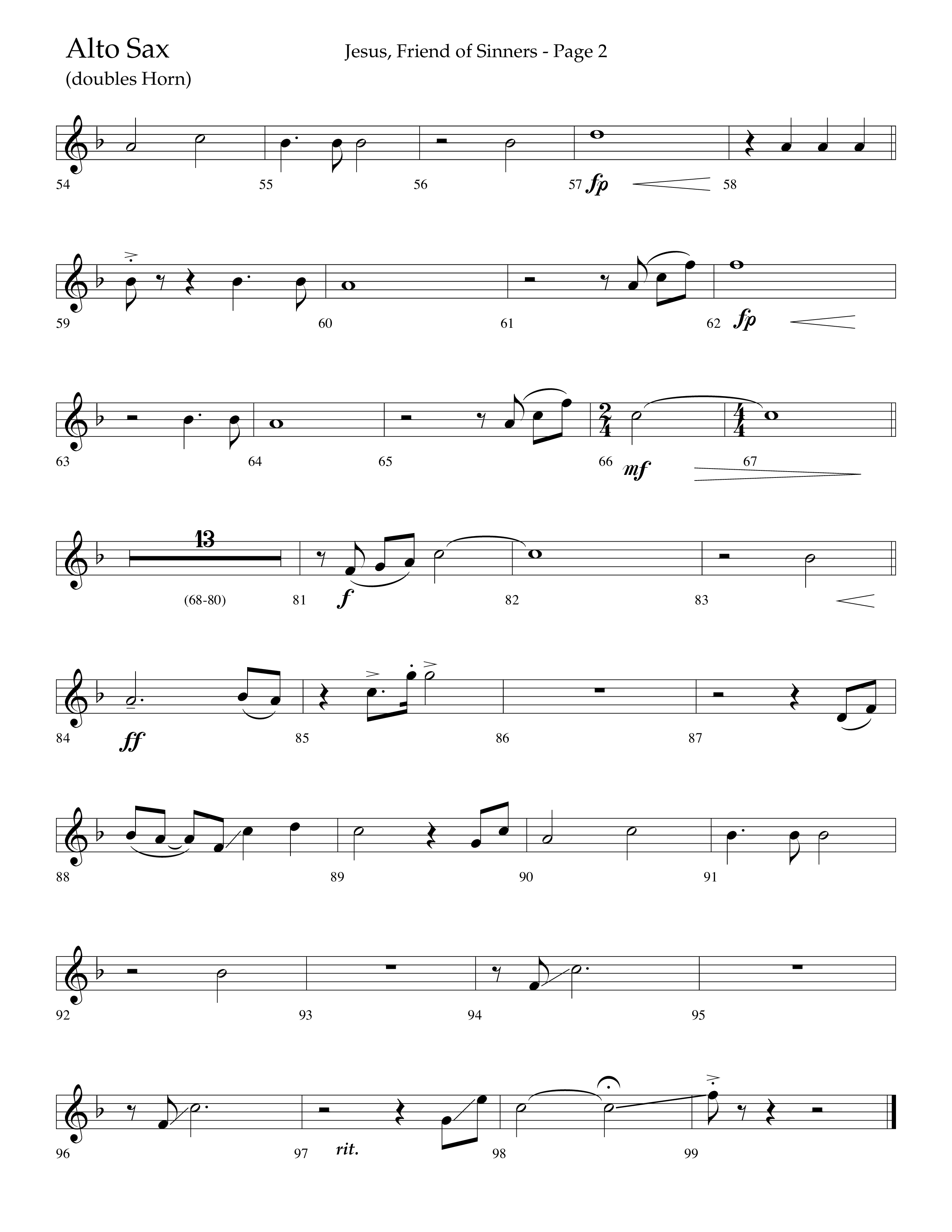 Jesus Friend Of Sinners (Choral Anthem SATB) Alto Sax (Lifeway Choral / Arr. Russell Mauldin)