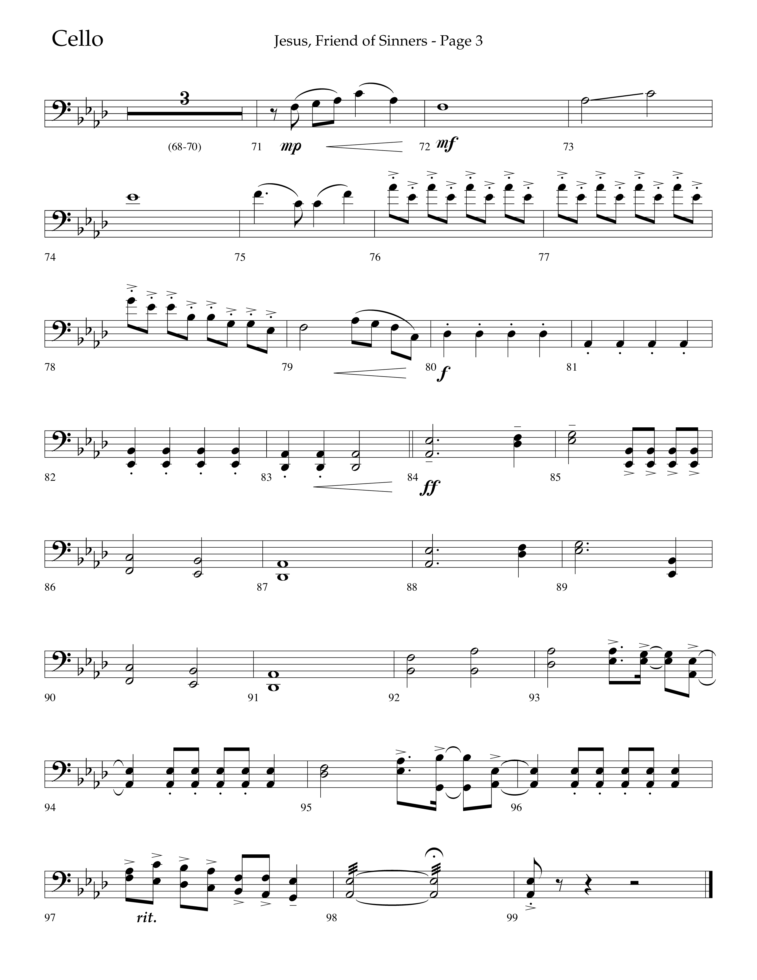 Jesus Friend Of Sinners (Choral Anthem SATB) Cello (Lifeway Choral / Arr. Russell Mauldin)