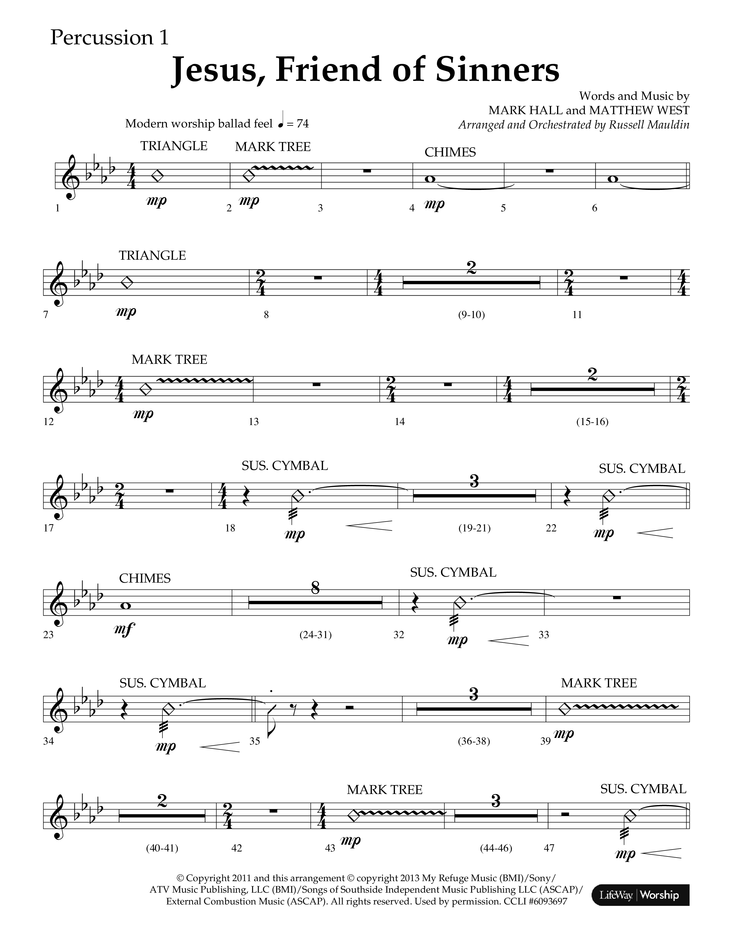Jesus Friend Of Sinners (Choral Anthem SATB) Percussion 1/2 (Lifeway Choral / Arr. Russell Mauldin)