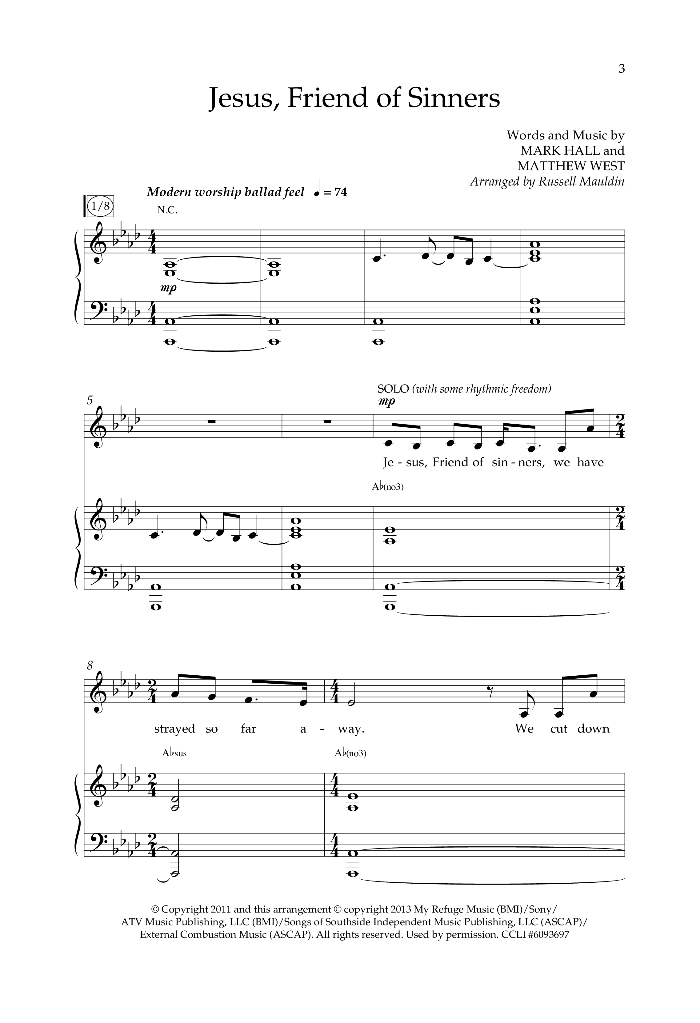 Jesus Friend Of Sinners (Choral Anthem SATB) Anthem (SATB/Piano) (Lifeway Choral / Arr. Russell Mauldin)