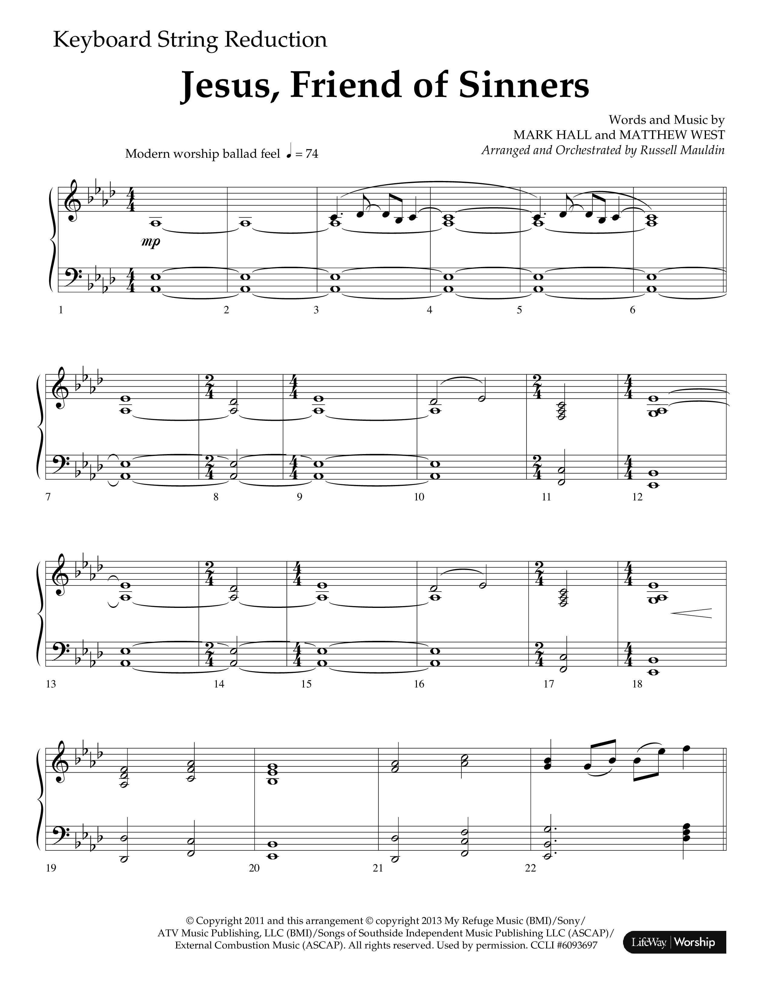 Jesus Friend Of Sinners (Choral Anthem SATB) String Reduction (Lifeway Choral / Arr. Russell Mauldin)