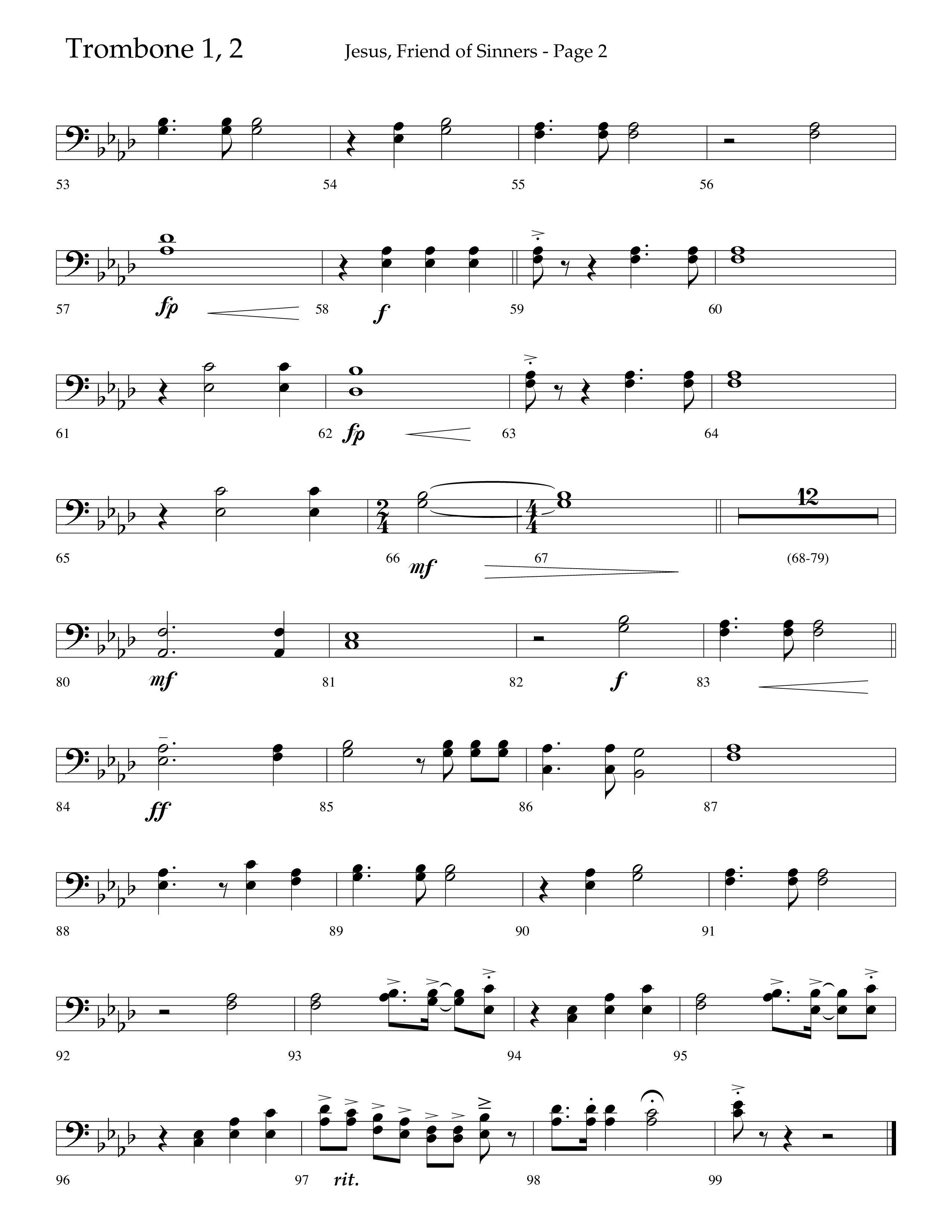 Jesus Friend Of Sinners (Choral Anthem SATB) Trombone 1/2 (Lifeway Choral / Arr. Russell Mauldin)