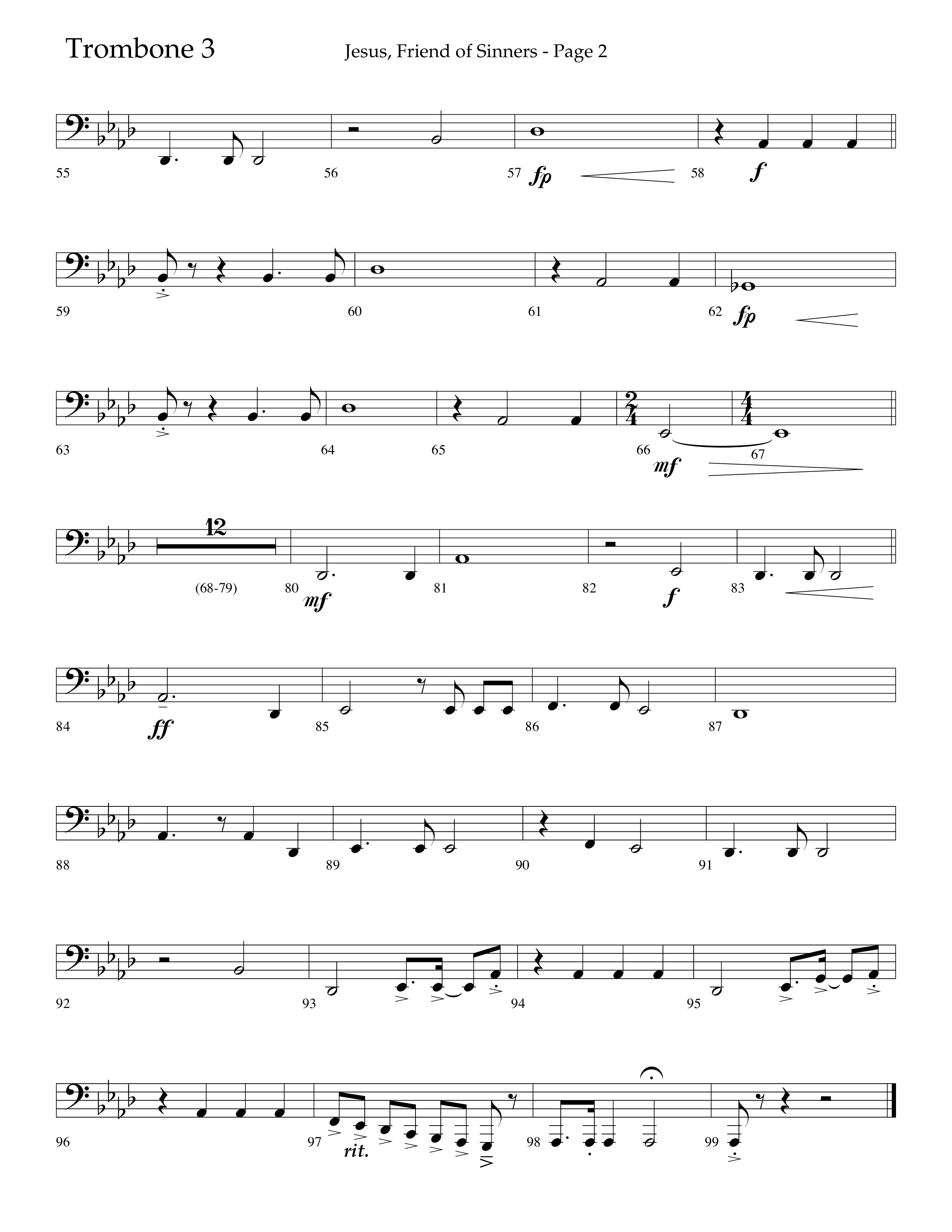 Jesus Friend Of Sinners (Choral Anthem SATB) Trombone 3 (Lifeway Choral / Arr. Russell Mauldin)