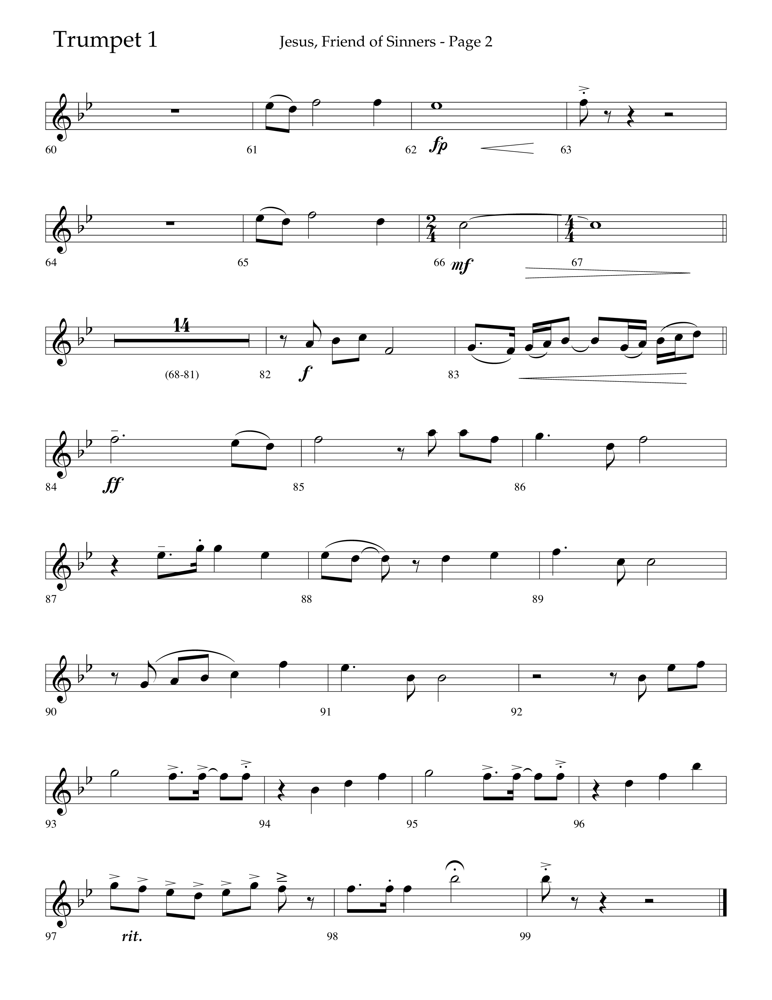 Jesus Friend Of Sinners (Choral Anthem SATB) Trumpet 1 (Lifeway Choral / Arr. Russell Mauldin)