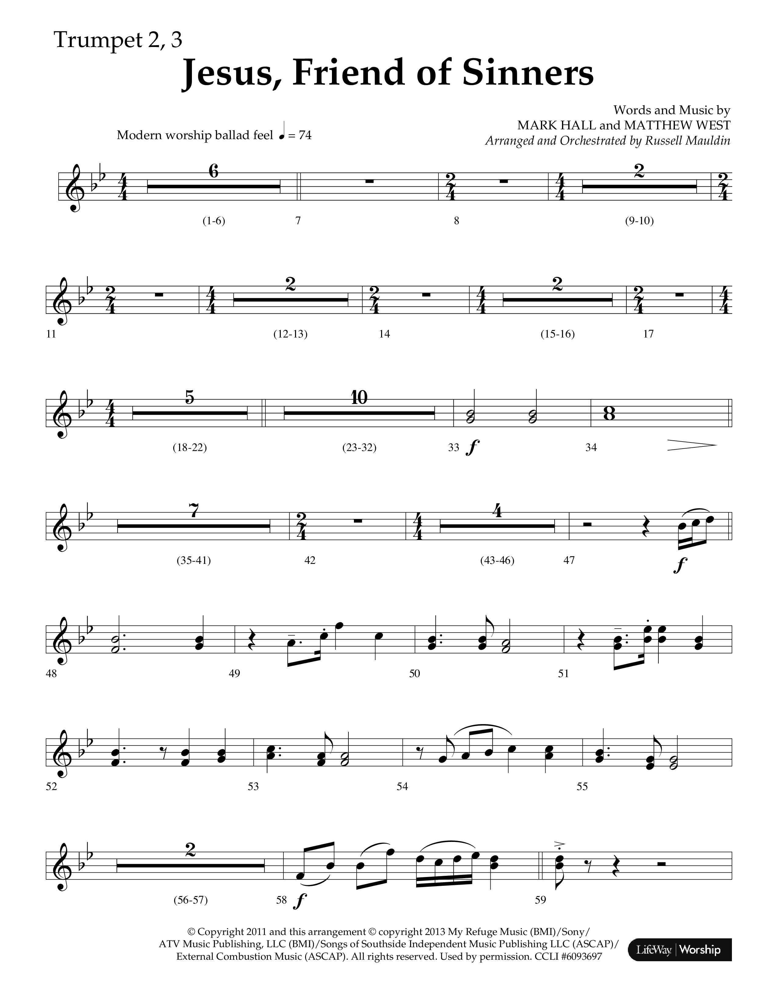 Jesus Friend Of Sinners (Choral Anthem SATB) Trumpet 2/3 (Lifeway Choral / Arr. Russell Mauldin)