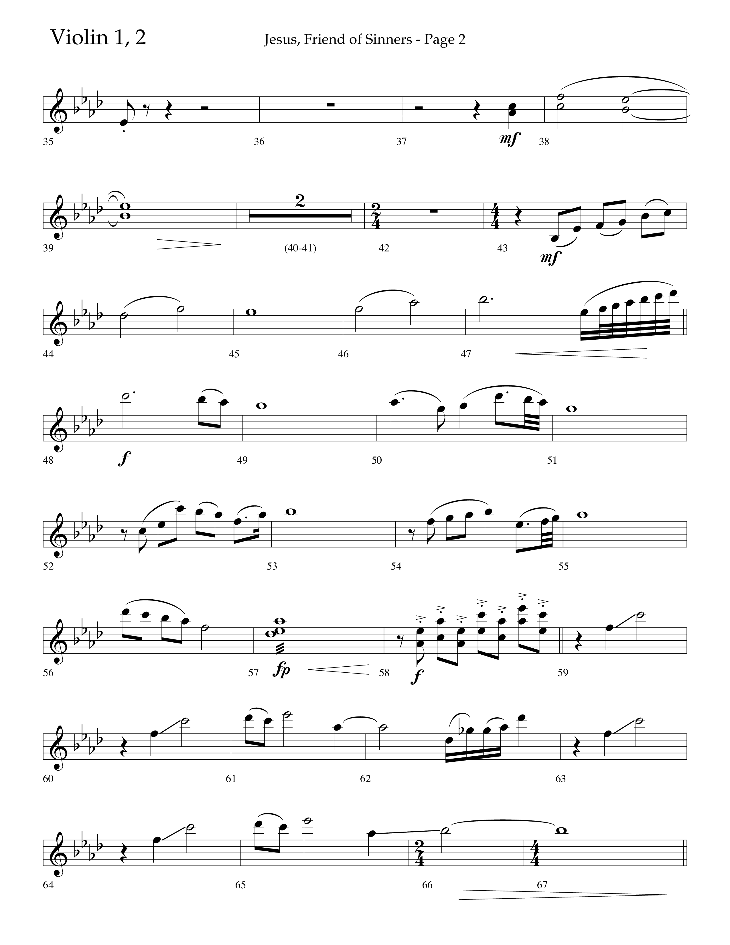 Jesus Friend Of Sinners (Choral Anthem SATB) Violin 1/2 (Lifeway Choral / Arr. Russell Mauldin)