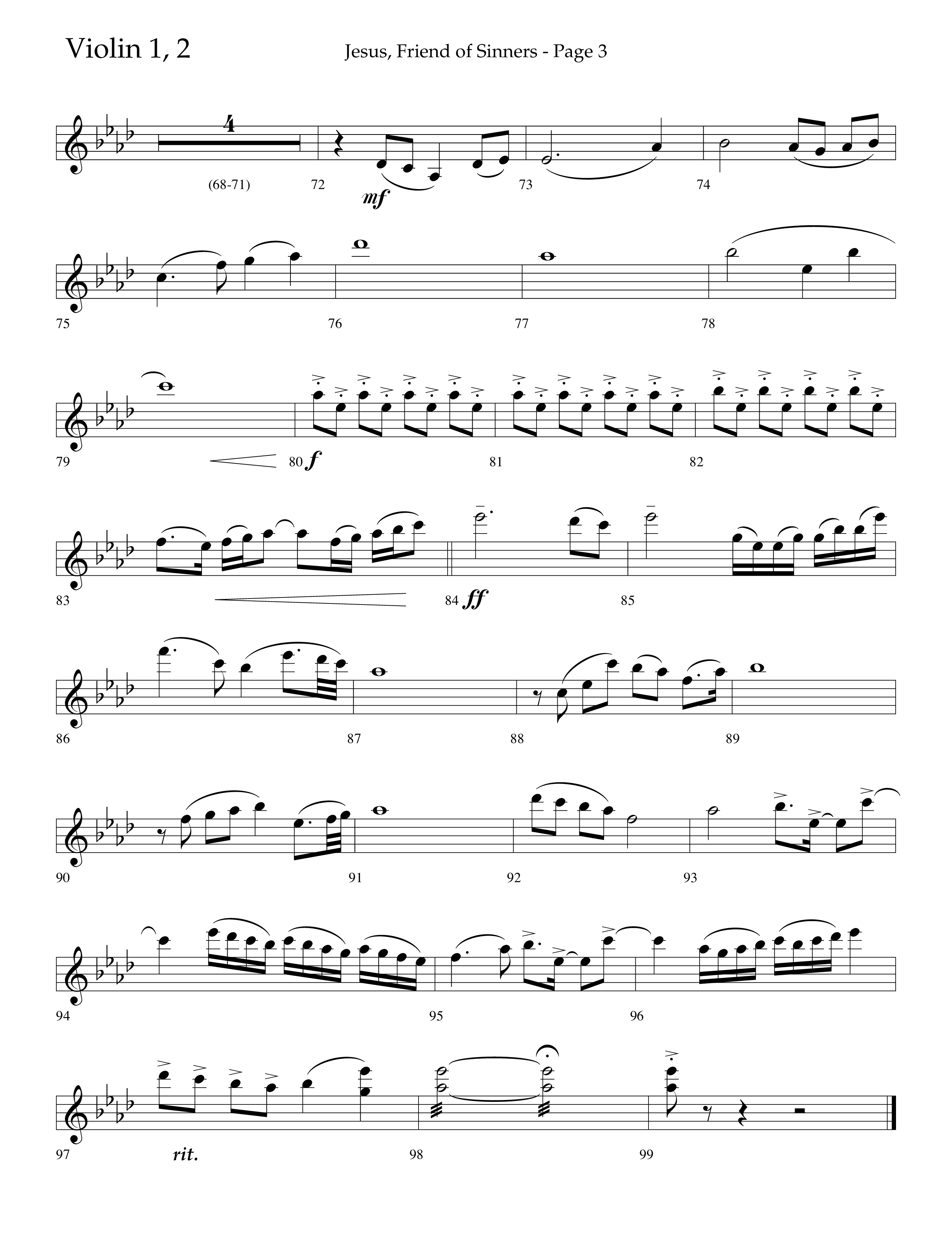 Jesus Friend Of Sinners (Choral Anthem SATB) Violin 1/2 (Lifeway Choral / Arr. Russell Mauldin)
