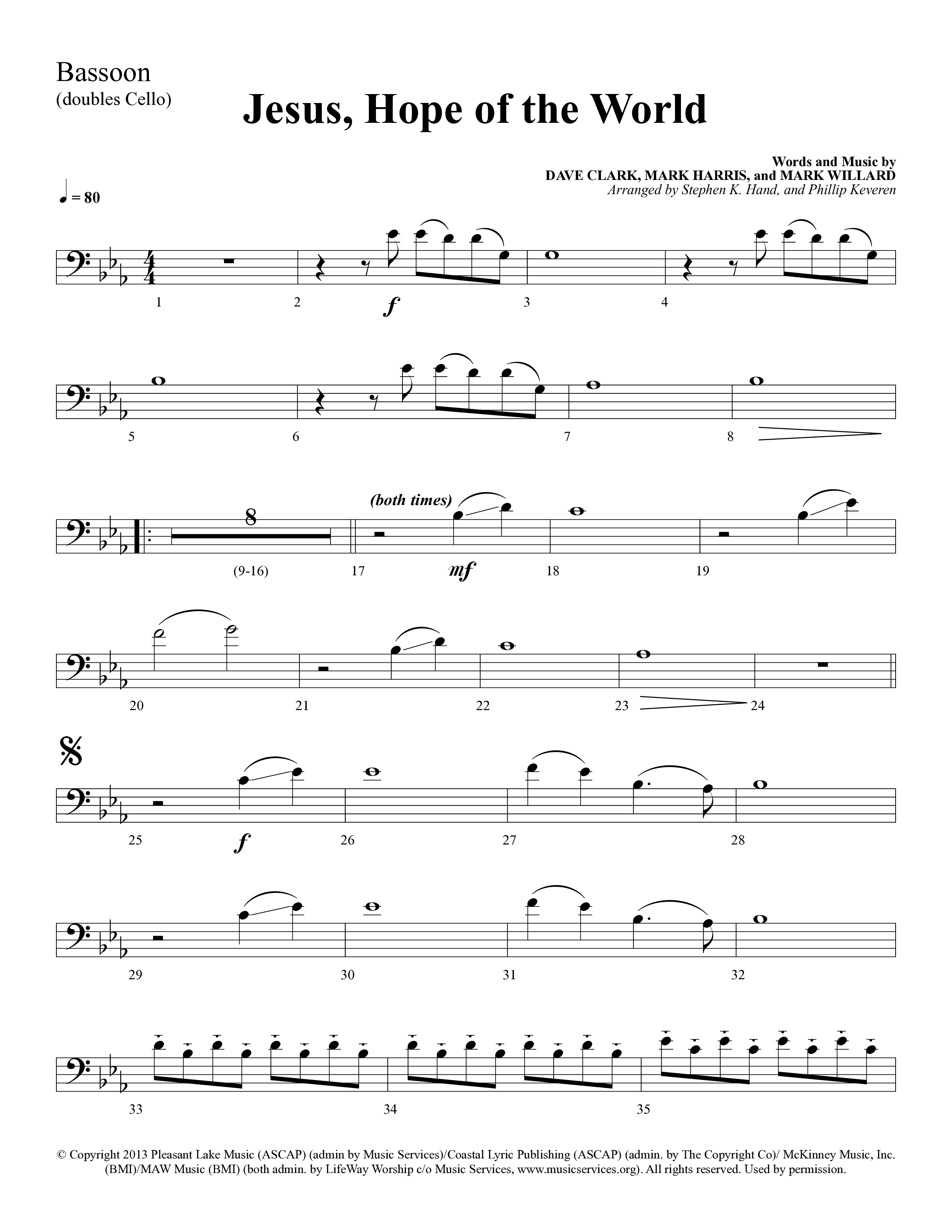 Jesus Hope Of The World (Choral Anthem SATB) Bassoon (Lifeway Choral / Arr. Mark Willard / Orch. Stephen K. Hand / Orch. Phillip Keveren)