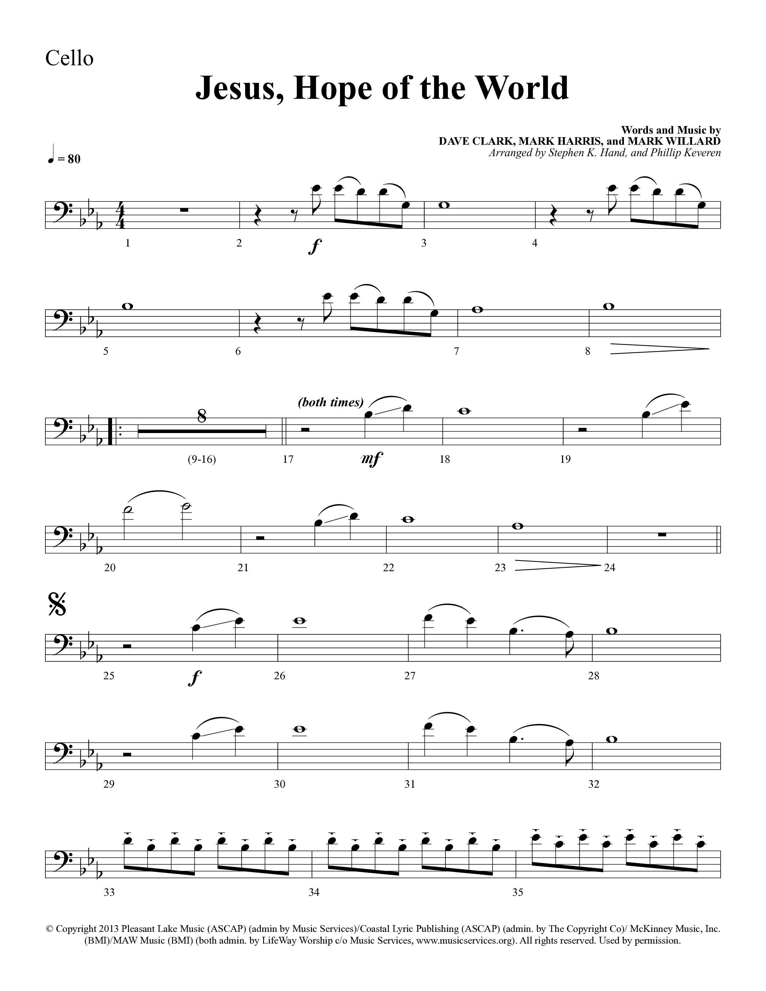 Jesus Hope Of The World (Choral Anthem SATB) Cello (Lifeway Choral / Arr. Mark Willard / Orch. Stephen K. Hand / Orch. Phillip Keveren)