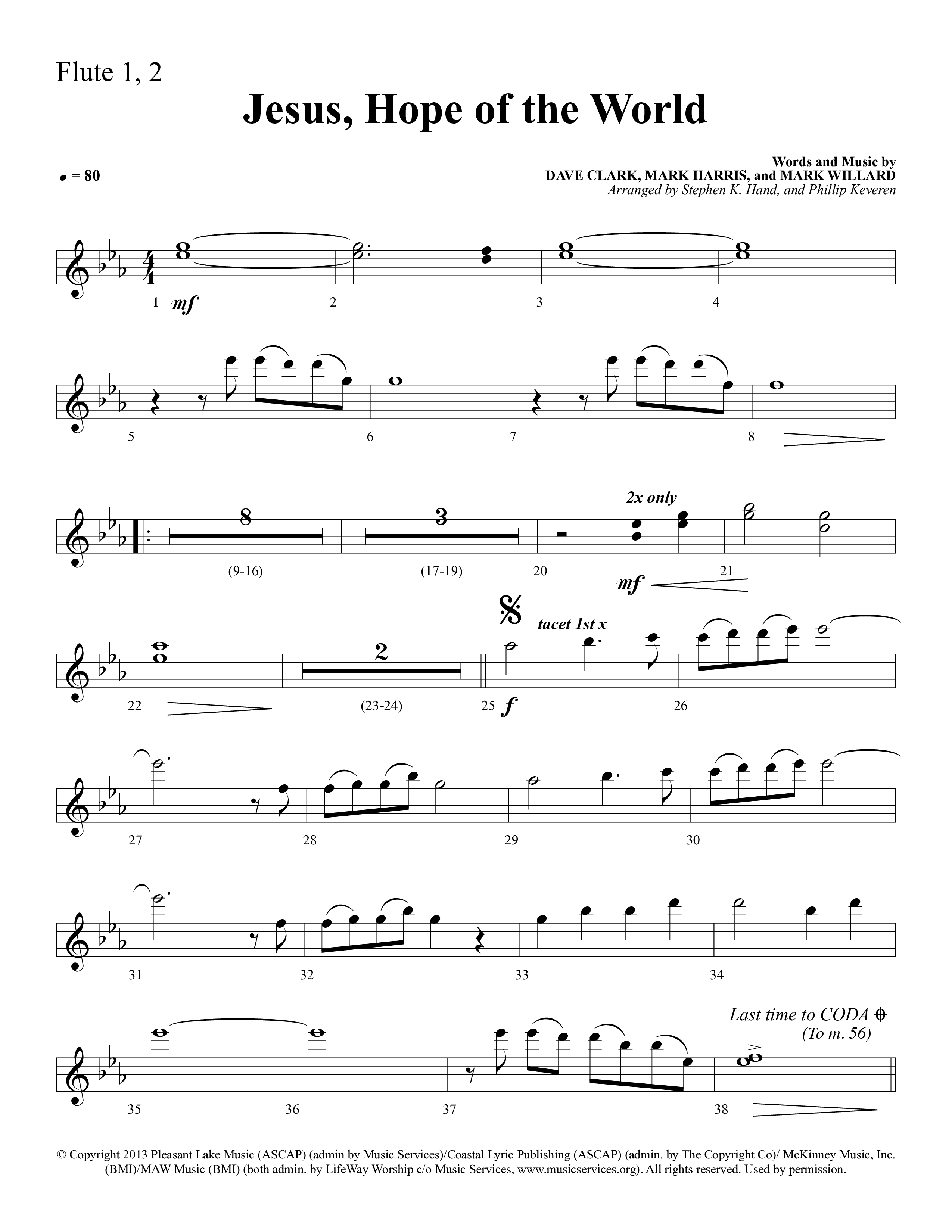 Jesus Hope Of The World (Choral Anthem SATB) Flute 1/2 (Lifeway Choral / Arr. Mark Willard / Orch. Stephen K. Hand / Orch. Phillip Keveren)