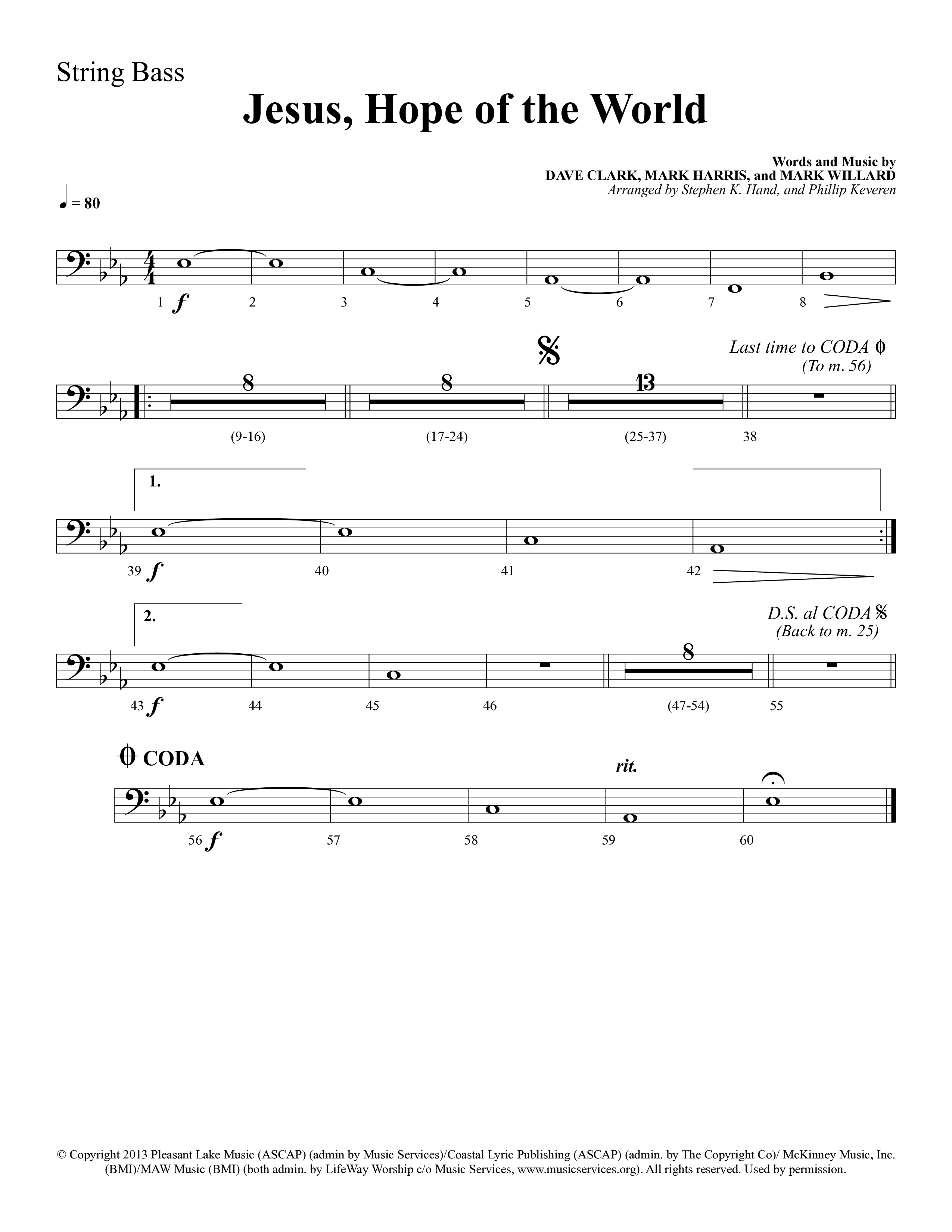 Jesus Hope Of The World (Choral Anthem SATB) String Bass (Lifeway Choral / Arr. Mark Willard / Orch. Stephen K. Hand / Orch. Phillip Keveren)