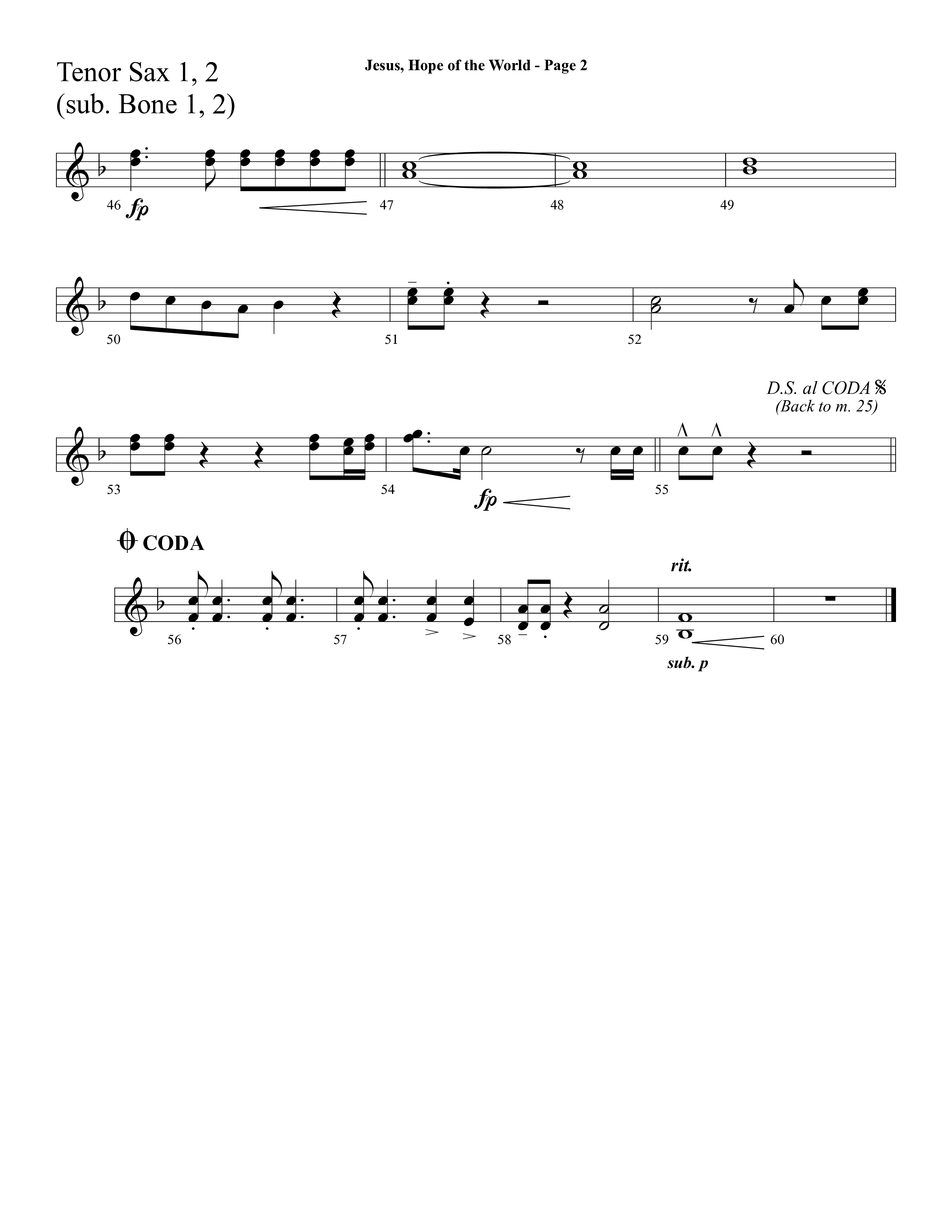 Jesus Hope Of The World (Choral Anthem SATB) Tenor Sax 1/2 (Lifeway Choral / Arr. Mark Willard / Orch. Stephen K. Hand / Orch. Phillip Keveren)