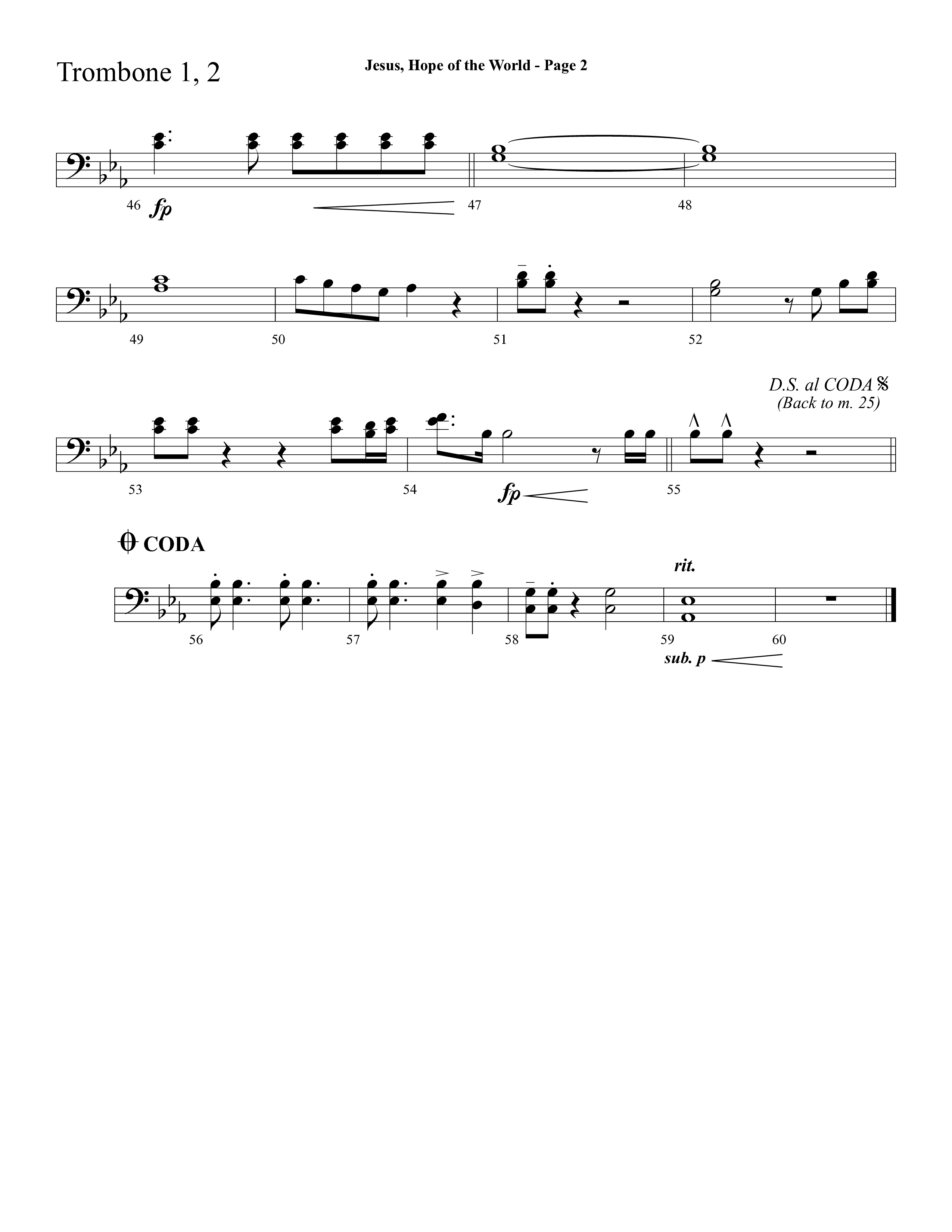 Jesus Hope Of The World (Choral Anthem SATB) Trombone 1/2 (Lifeway Choral / Arr. Mark Willard / Orch. Stephen K. Hand / Orch. Phillip Keveren)