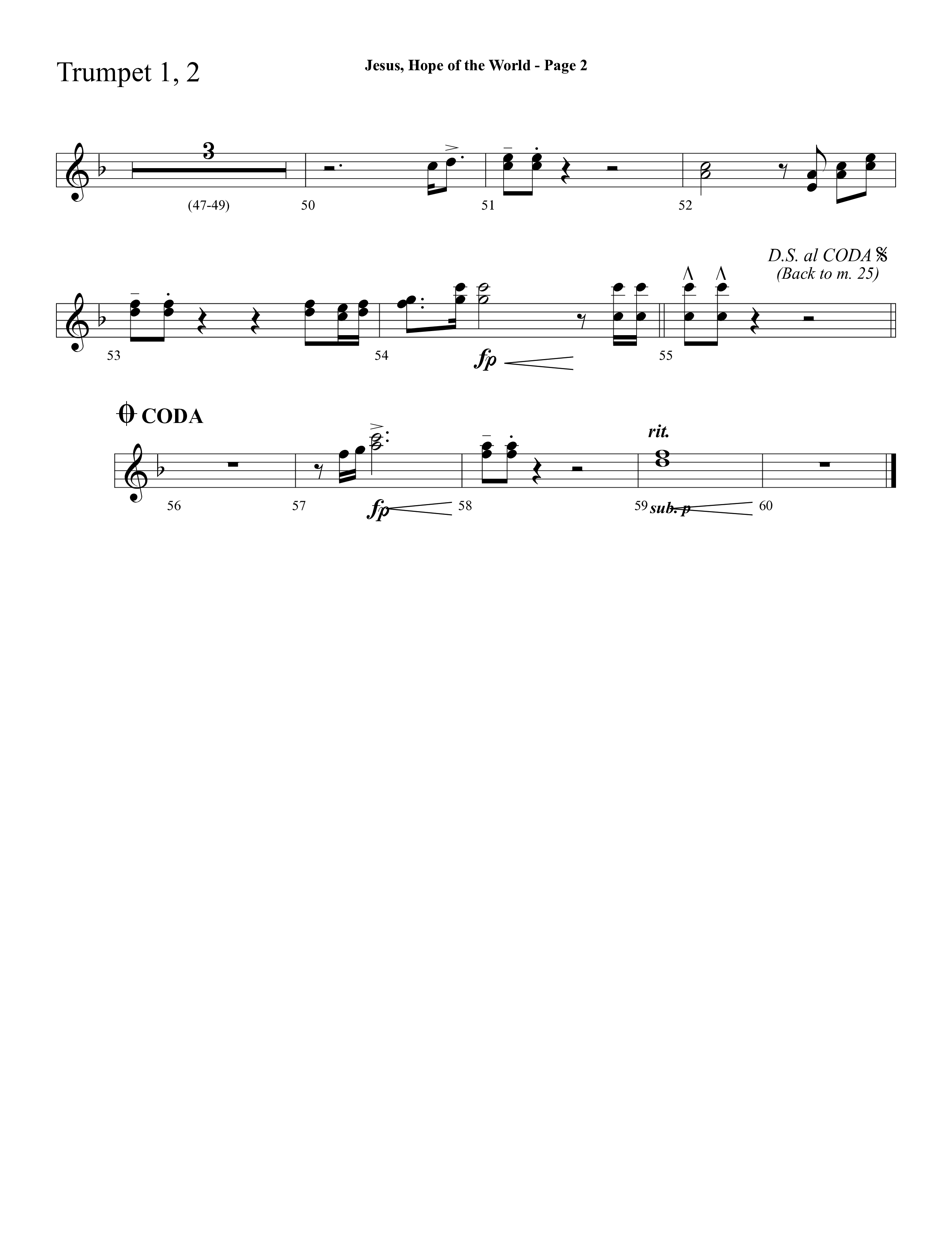 Jesus Hope Of The World (Choral Anthem SATB) Trumpet 1,2 (Lifeway Choral / Arr. Mark Willard / Orch. Stephen K. Hand / Orch. Phillip Keveren)