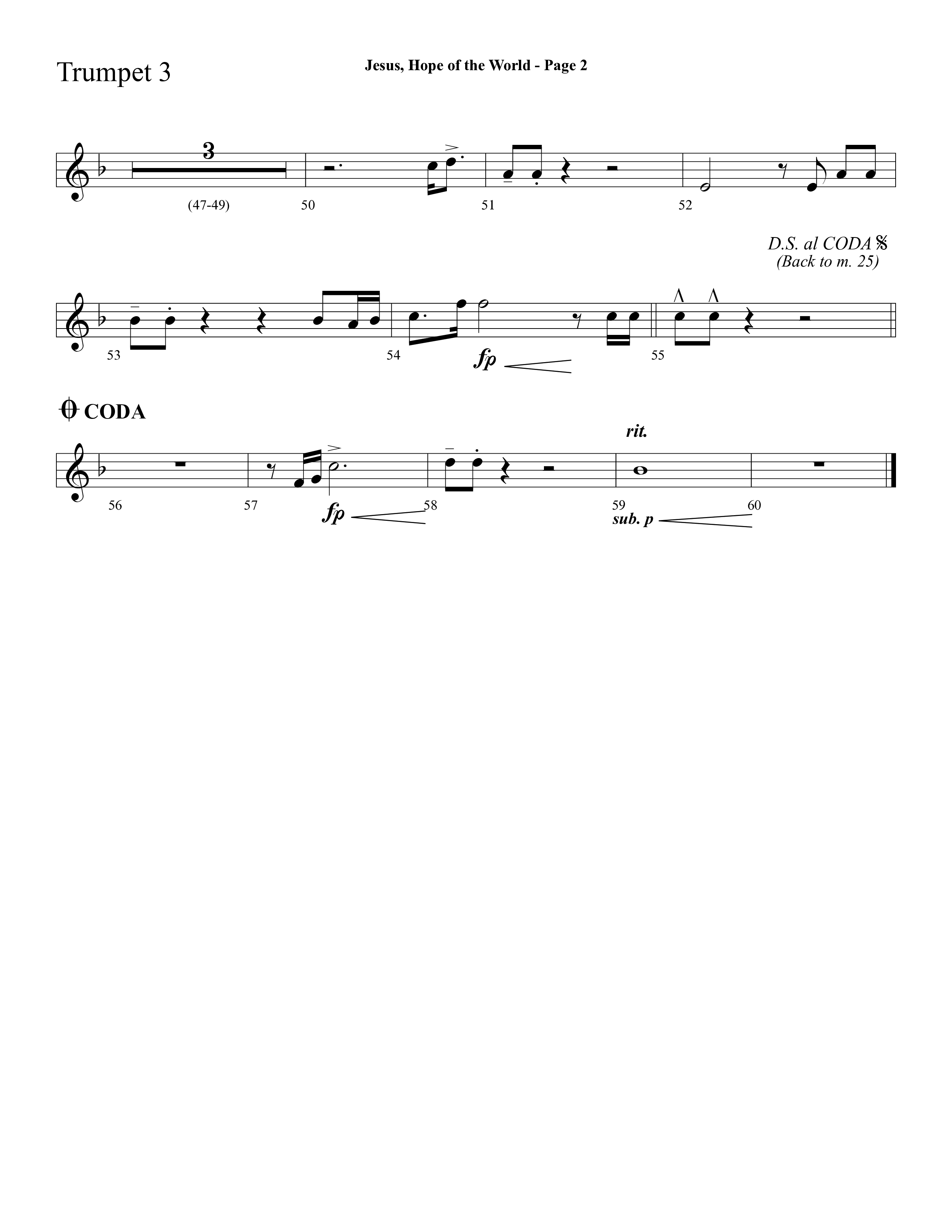 Jesus Hope Of The World (Choral Anthem SATB) Trumpet 3 (Lifeway Choral / Arr. Mark Willard / Orch. Stephen K. Hand / Orch. Phillip Keveren)