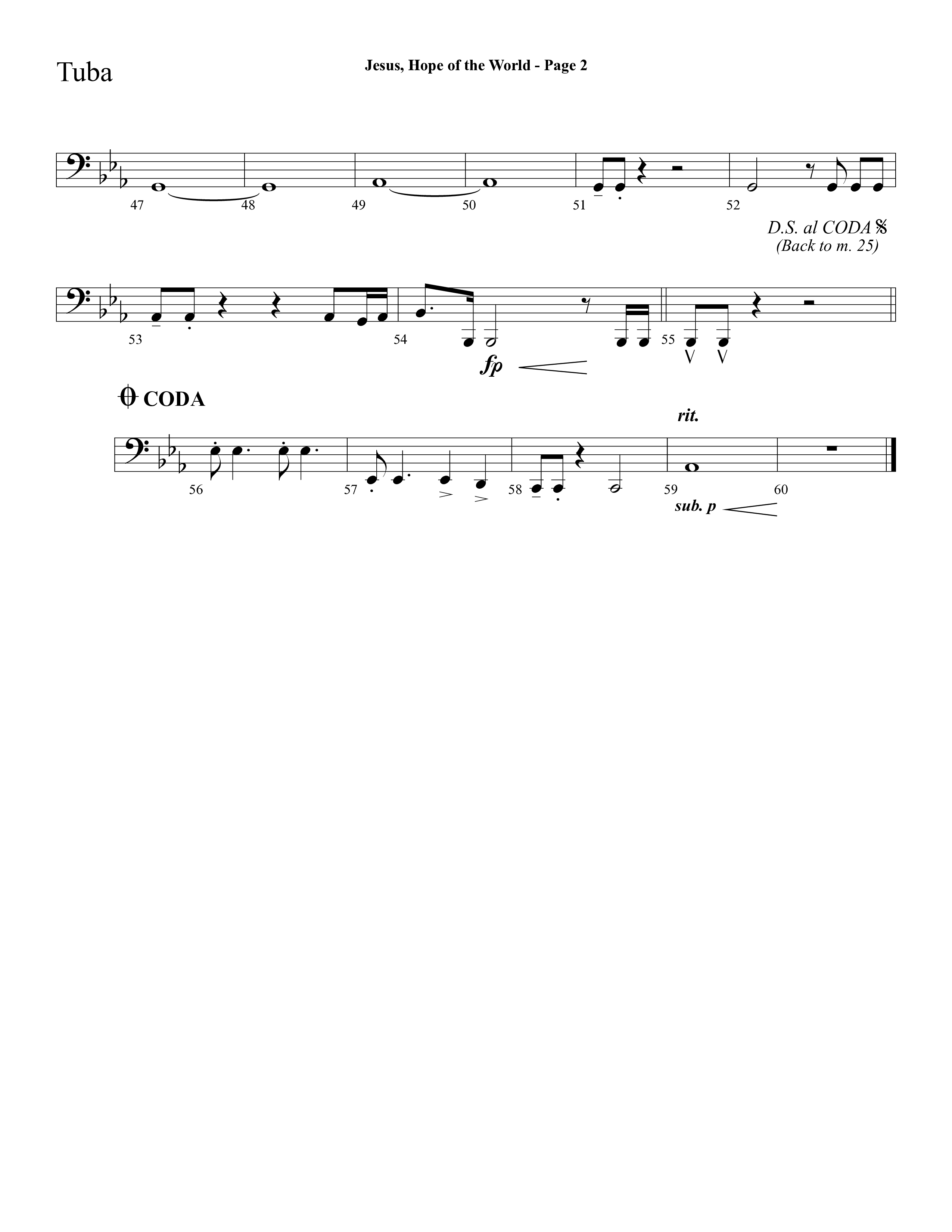 Jesus Hope Of The World (Choral Anthem SATB) Tuba (Lifeway Choral / Arr. Mark Willard / Orch. Stephen K. Hand / Orch. Phillip Keveren)