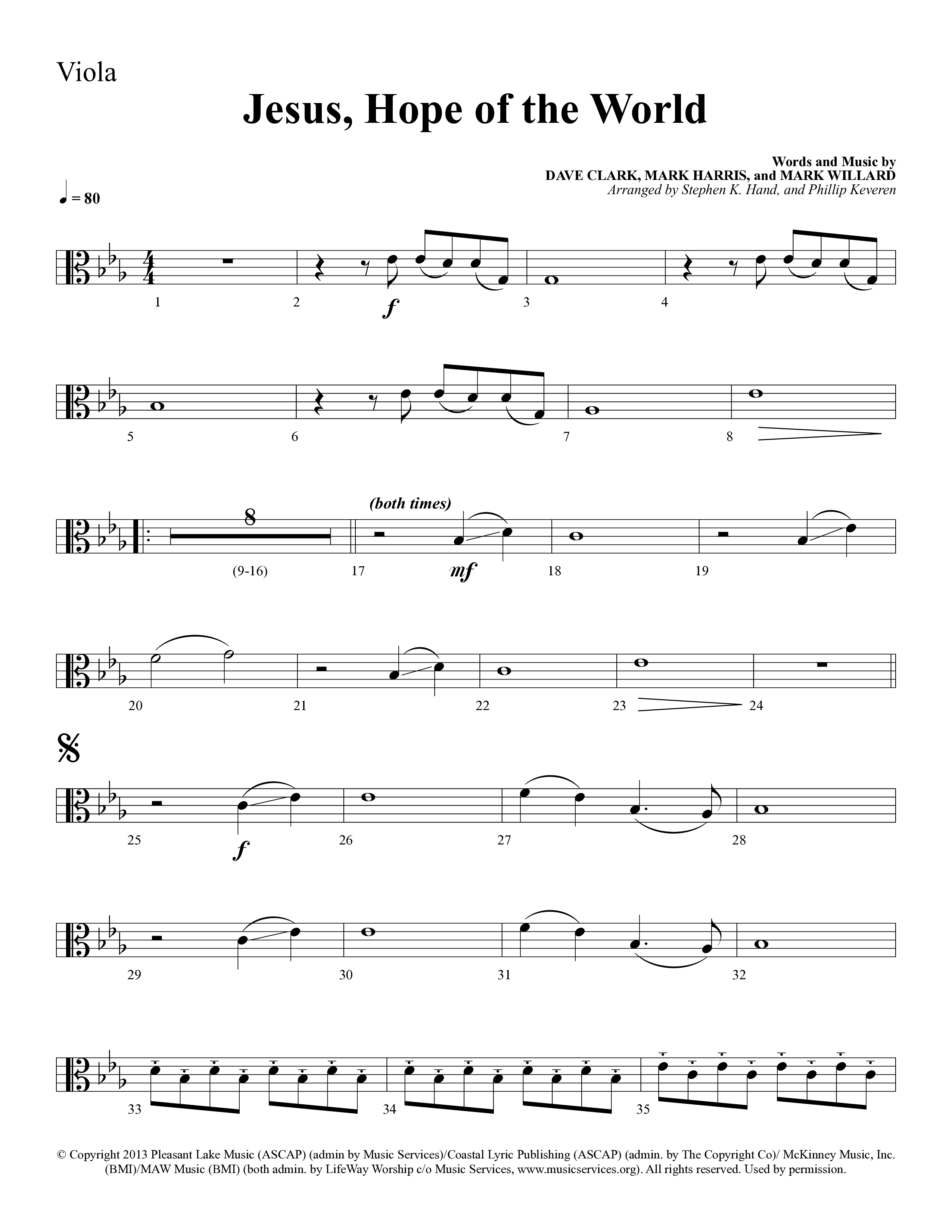 Jesus Hope Of The World (Choral Anthem SATB) Viola (Lifeway Choral / Arr. Mark Willard / Orch. Stephen K. Hand / Orch. Phillip Keveren)