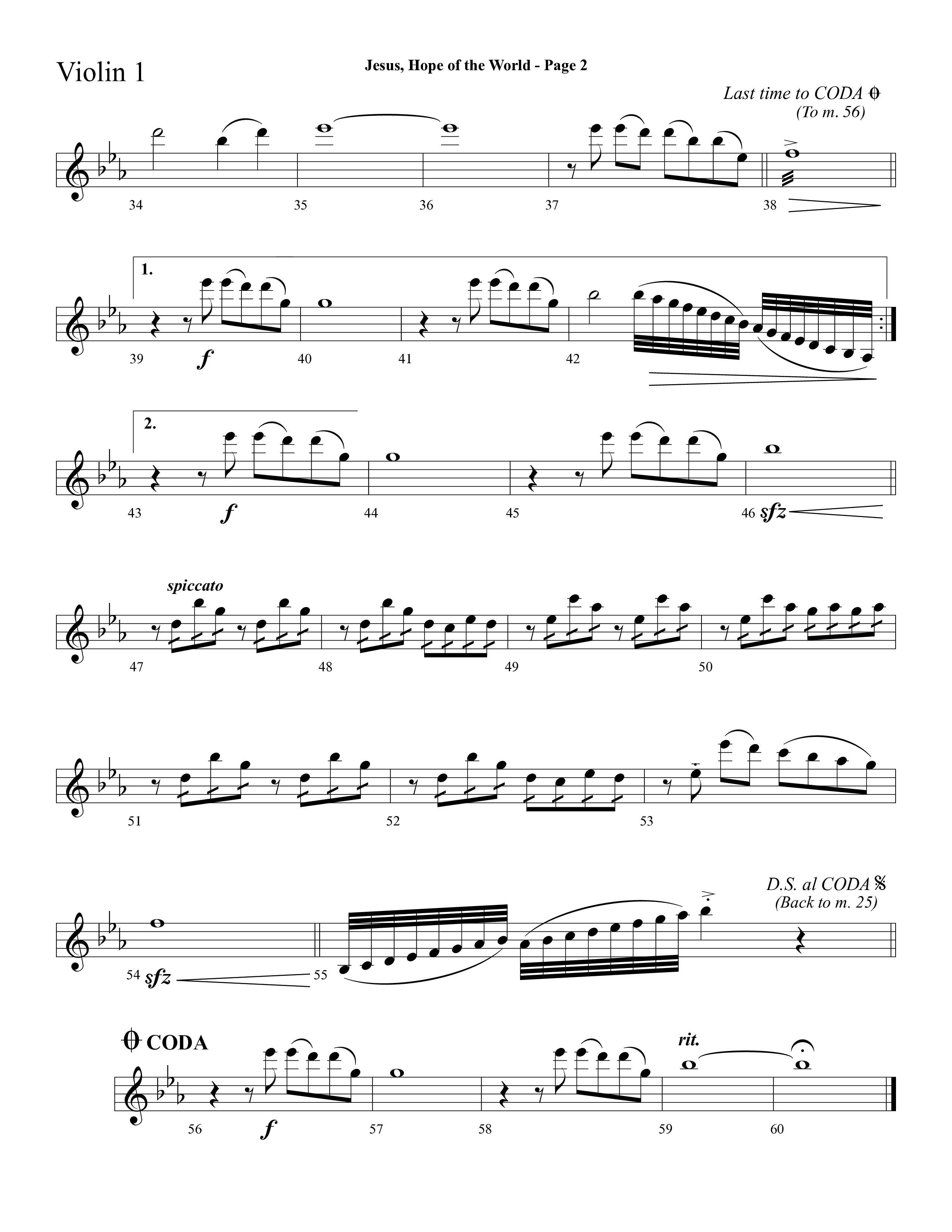 Jesus Hope Of The World (Choral Anthem SATB) Violin 1 (Lifeway Choral / Arr. Mark Willard / Orch. Stephen K. Hand / Orch. Phillip Keveren)