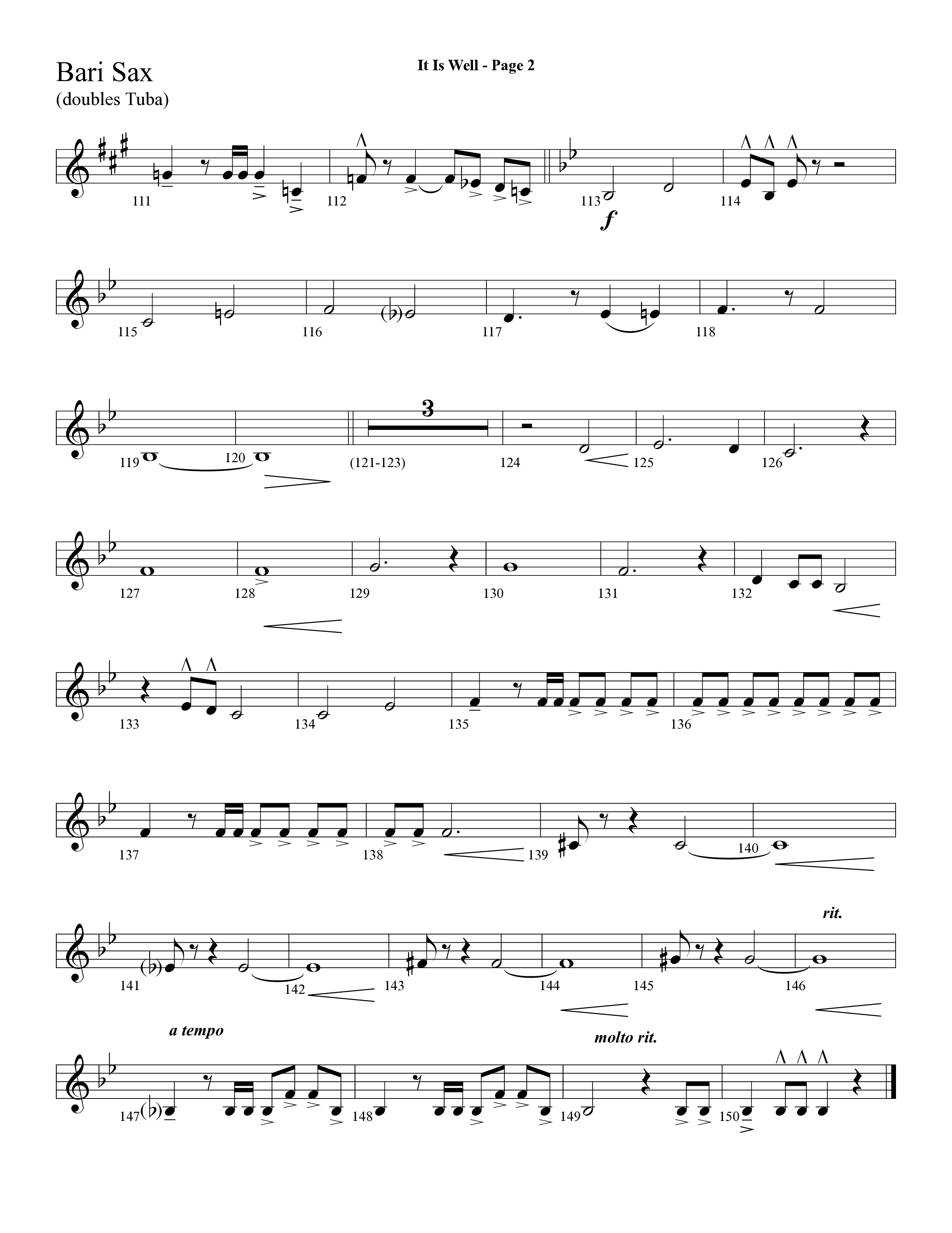 It Is Well (Choral Anthem SATB) Bari Sax (Lifeway Choral / Arr. Dave Williamson)