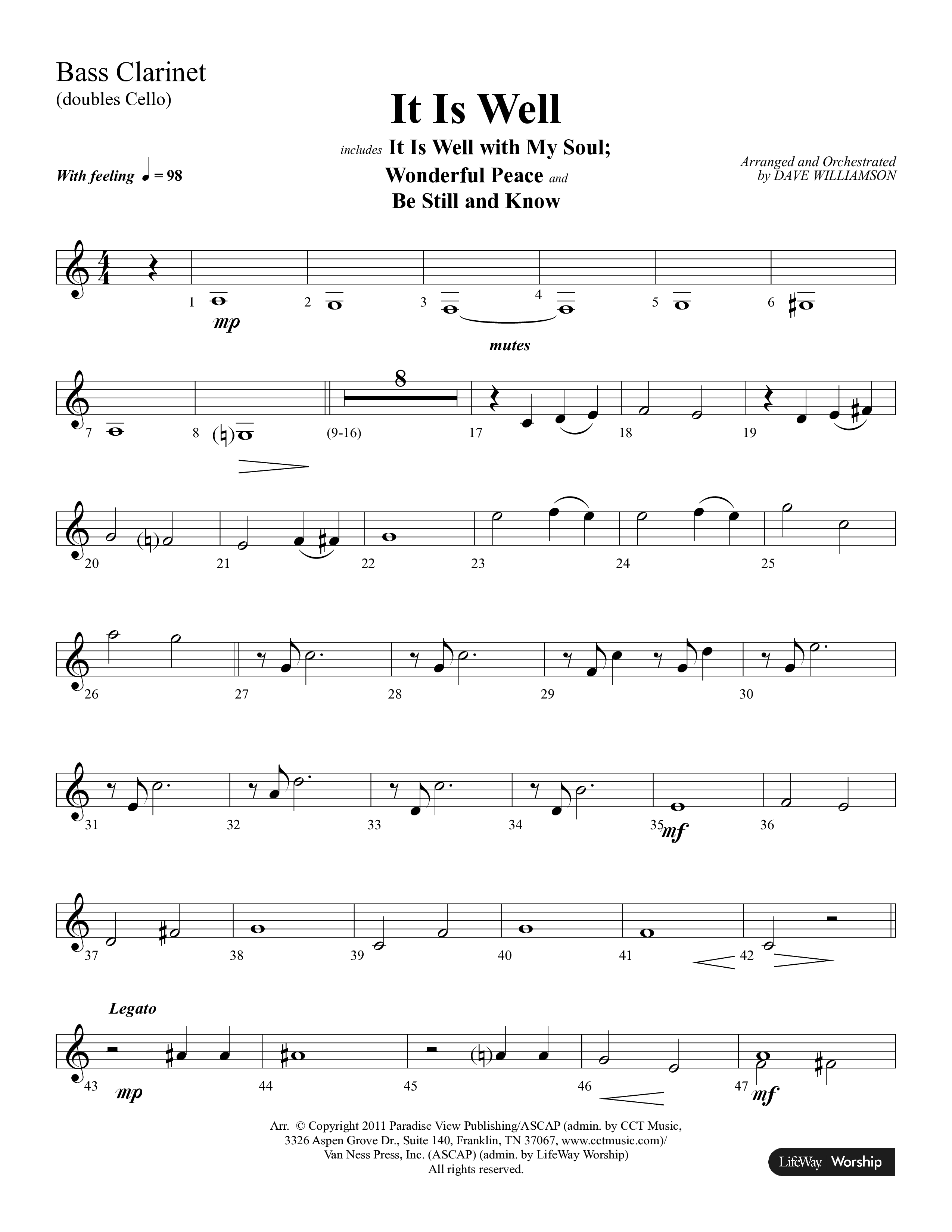 It Is Well (Choral Anthem SATB) Bass Clarinet (Lifeway Choral / Arr. Dave Williamson)
