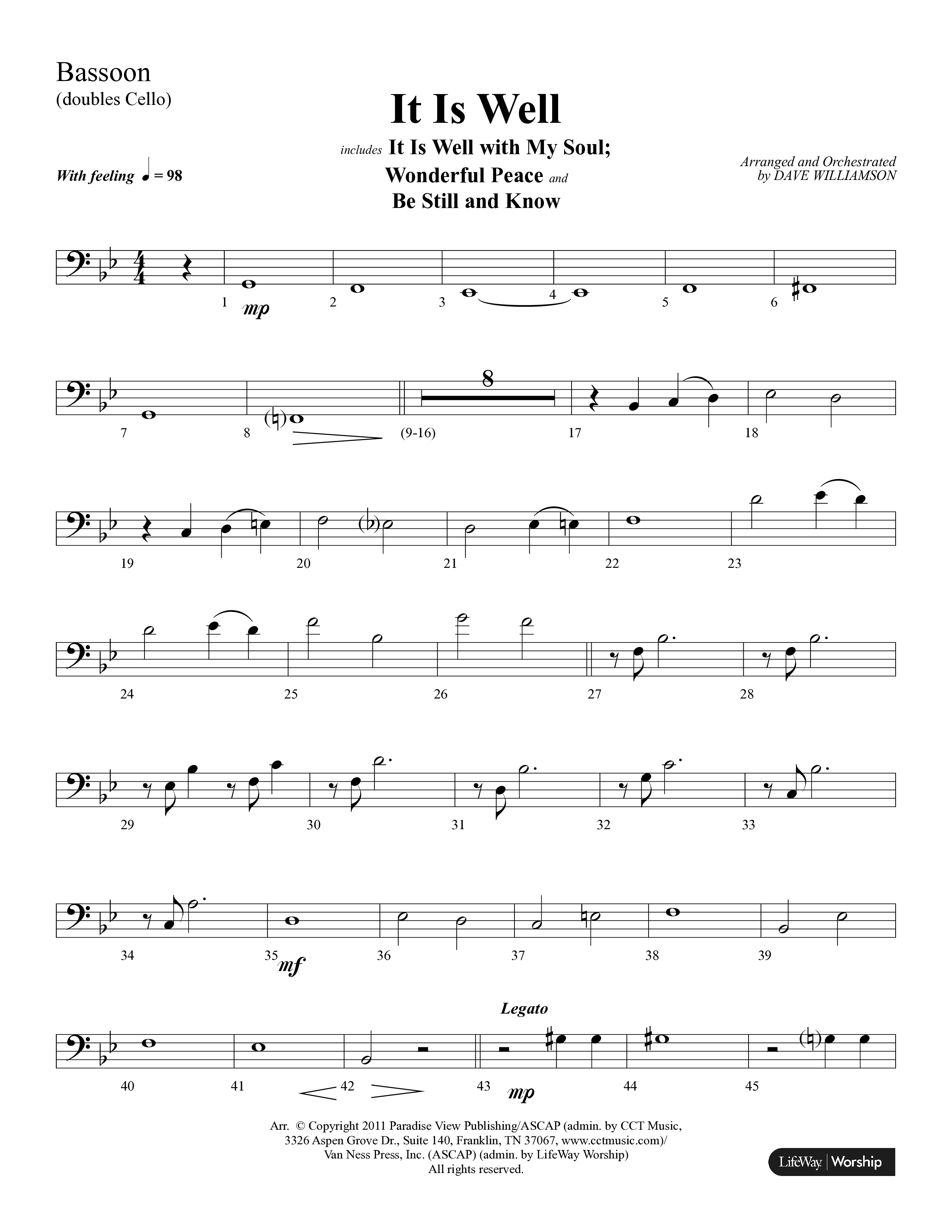 It Is Well (Choral Anthem SATB) Bassoon (Lifeway Choral / Arr. Dave Williamson)