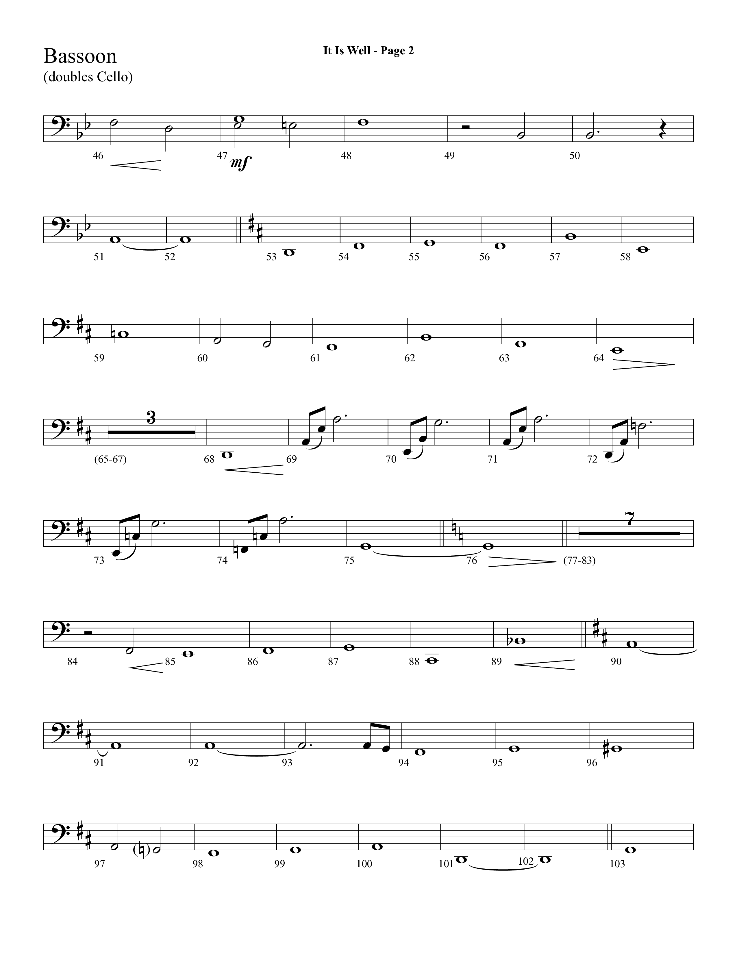 It Is Well (Choral Anthem SATB) Bassoon (Lifeway Choral / Arr. Dave Williamson)