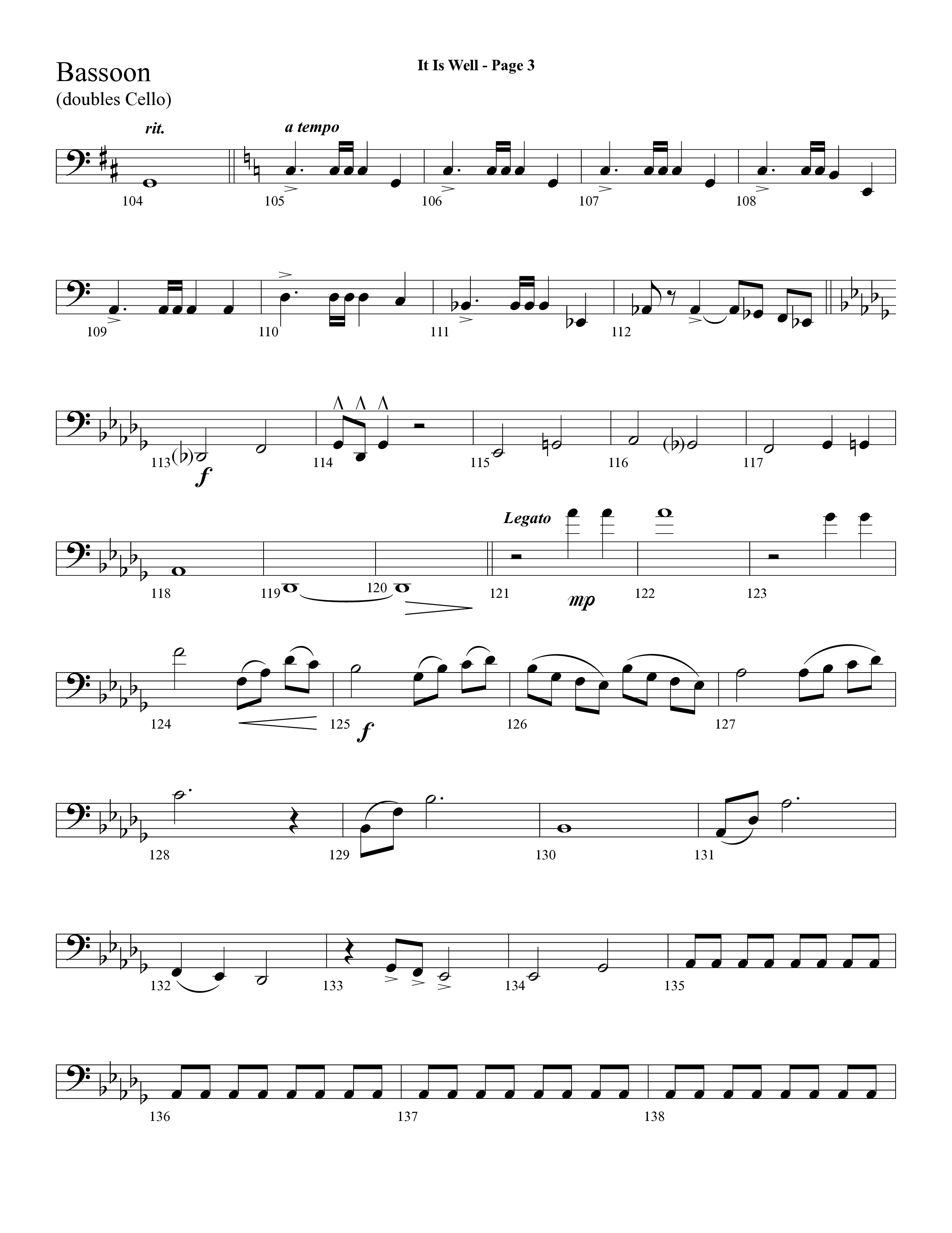 It Is Well (Choral Anthem SATB) Bassoon (Lifeway Choral / Arr. Dave Williamson)