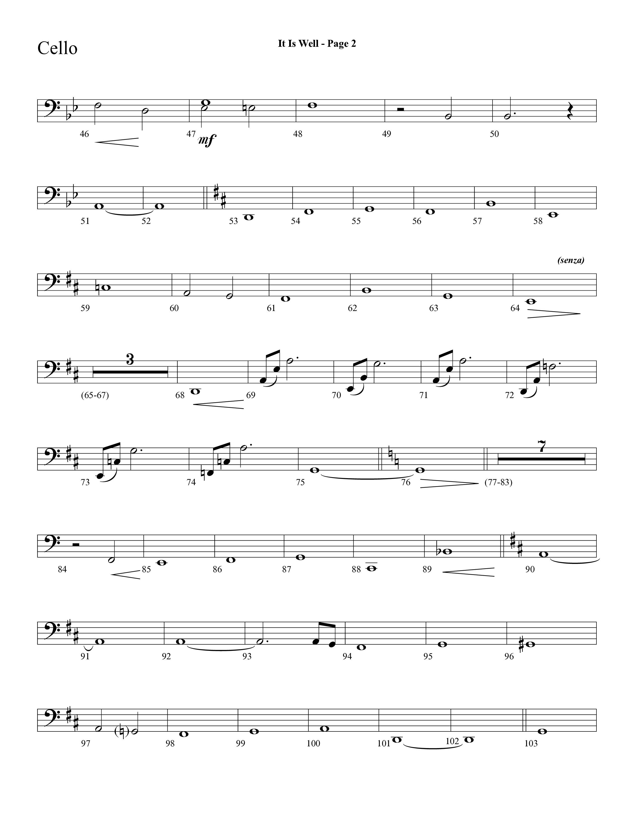 It Is Well (Choral Anthem SATB) Cello (Lifeway Choral / Arr. Dave Williamson)