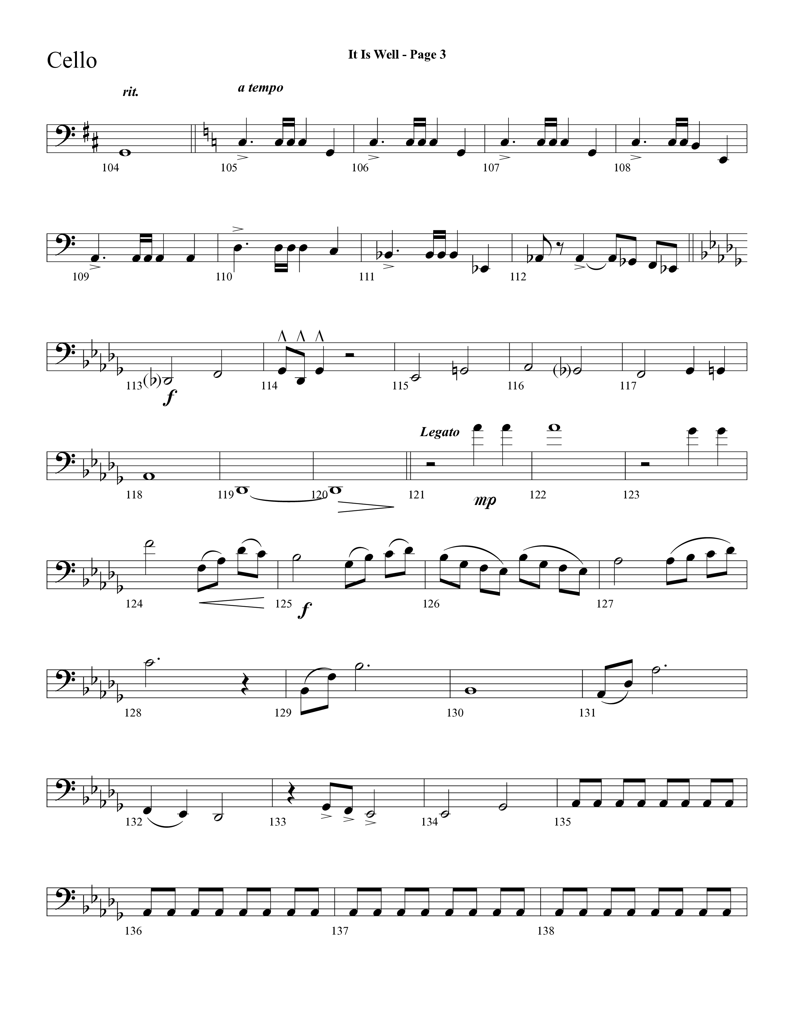 It Is Well (Choral Anthem SATB) Cello (Lifeway Choral / Arr. Dave Williamson)