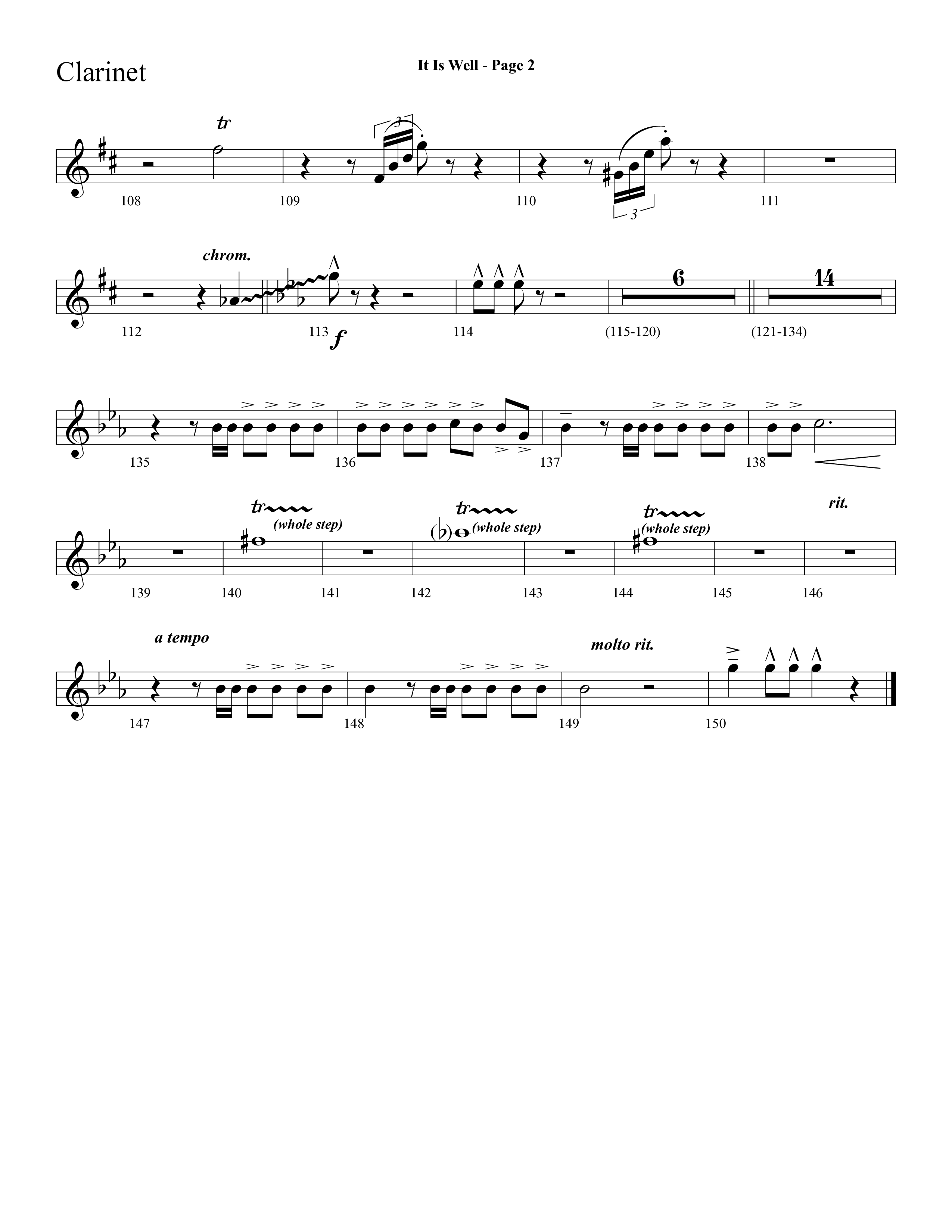 It Is Well (Choral Anthem SATB) Clarinet 1/2 (Lifeway Choral / Arr. Dave Williamson)