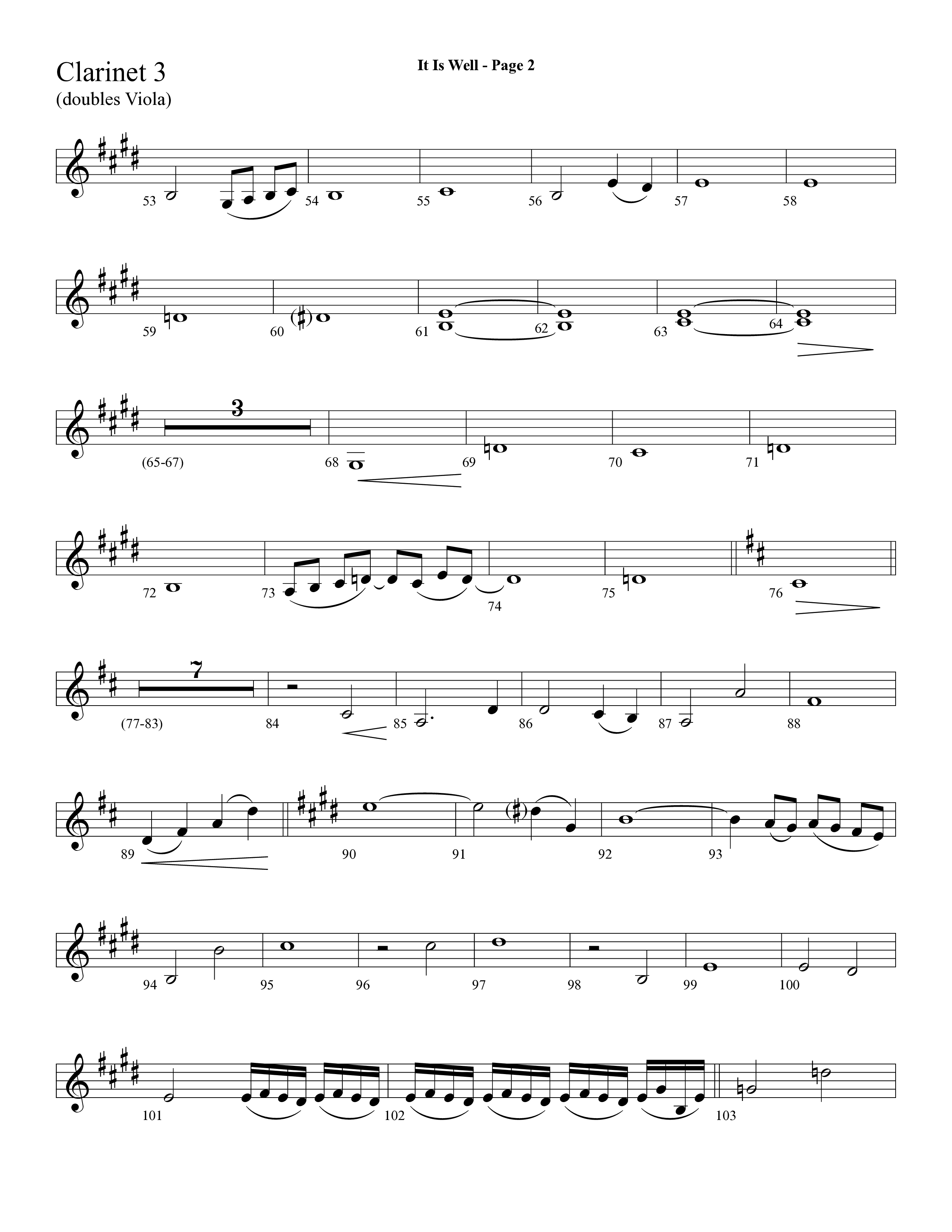 It Is Well (Choral Anthem SATB) Clarinet 3 (Lifeway Choral / Arr. Dave Williamson)