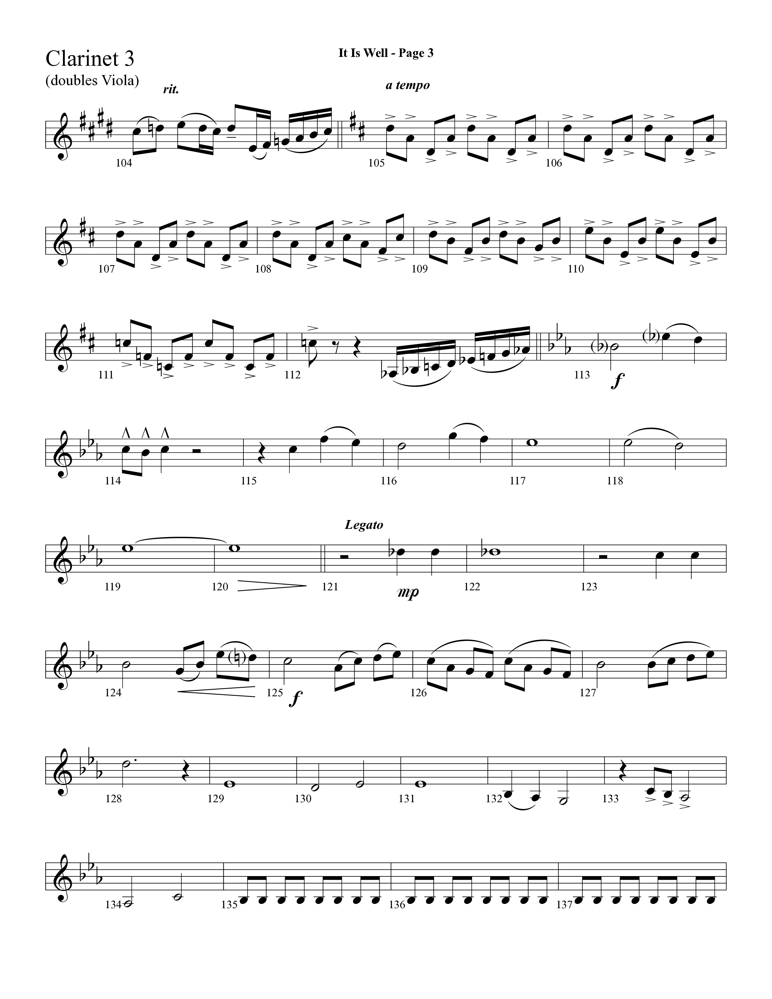 It Is Well (Choral Anthem SATB) Clarinet 3 (Lifeway Choral / Arr. Dave Williamson)