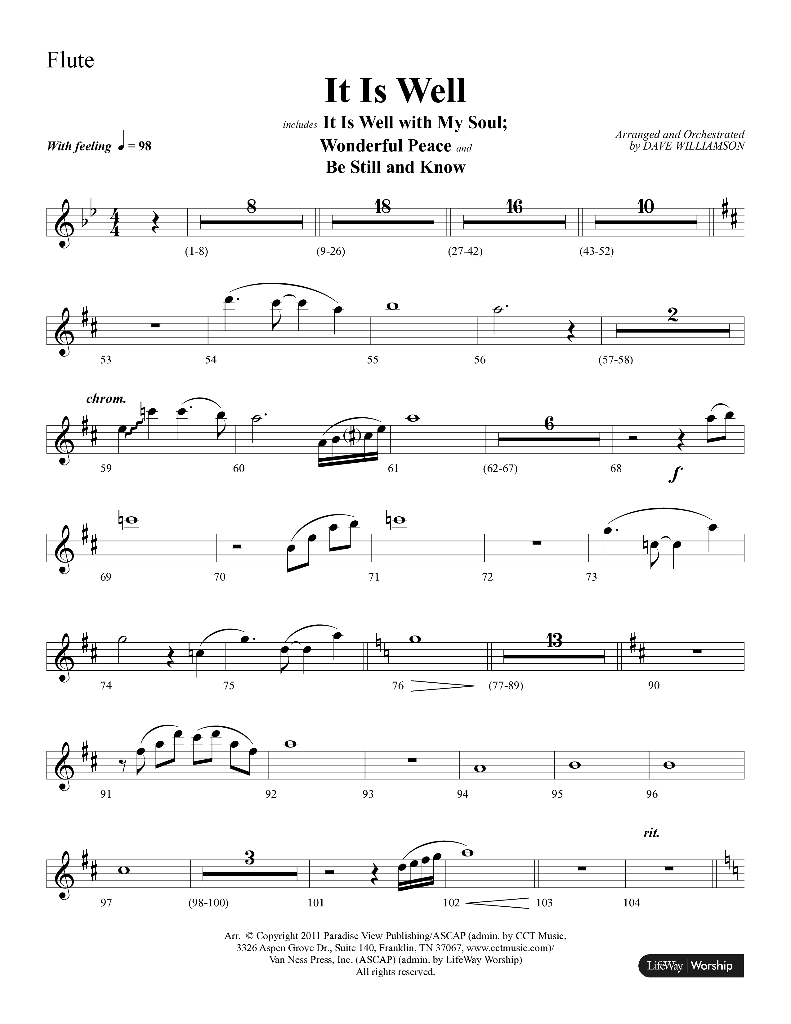 It Is Well (Choral Anthem SATB) Flute (Lifeway Choral / Arr. Dave Williamson)