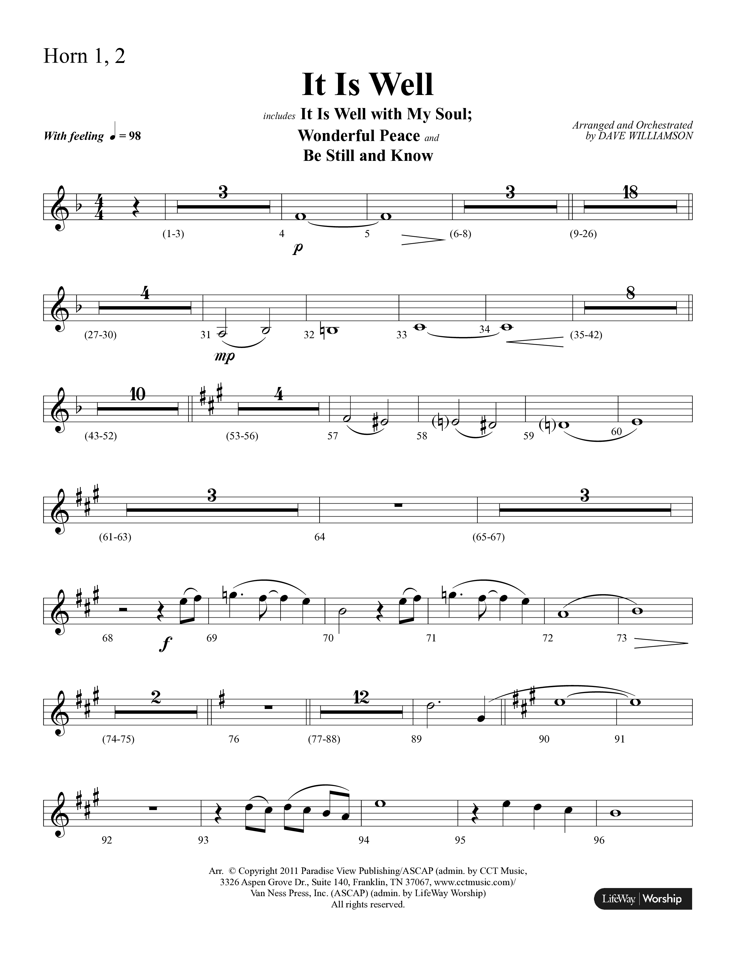 It Is Well (Choral Anthem SATB) French Horn 1/2 (Lifeway Choral / Arr. Dave Williamson)