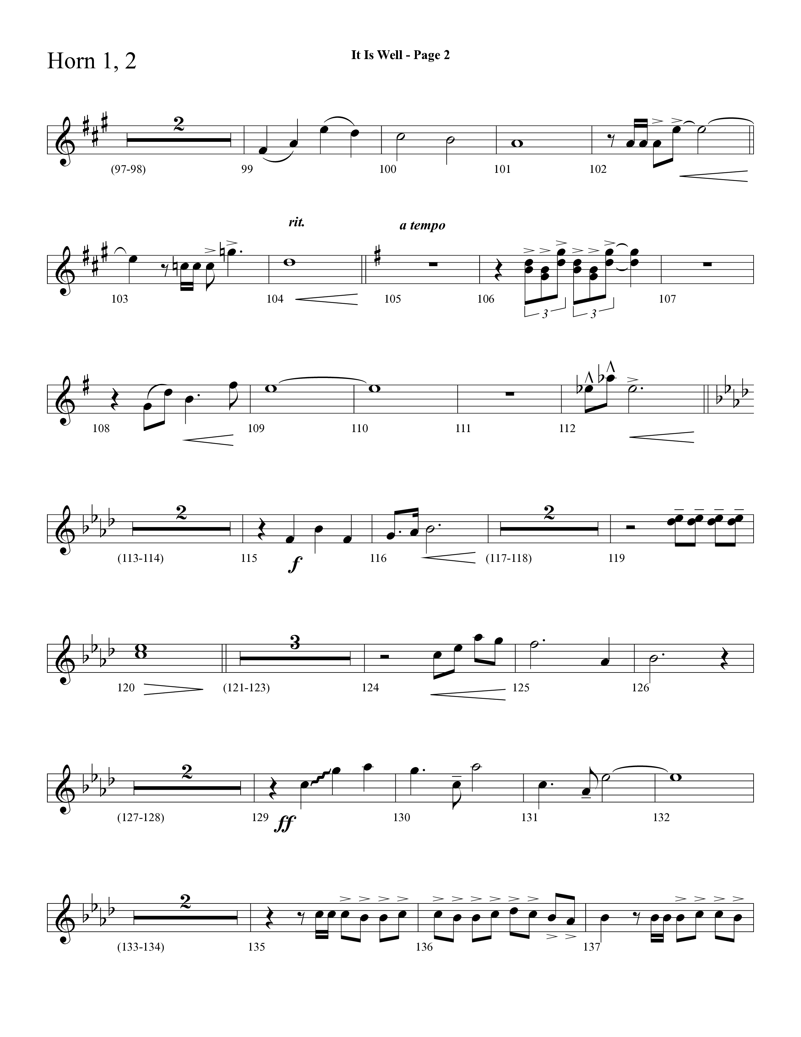It Is Well (Choral Anthem SATB) French Horn 1/2 (Lifeway Choral / Arr. Dave Williamson)